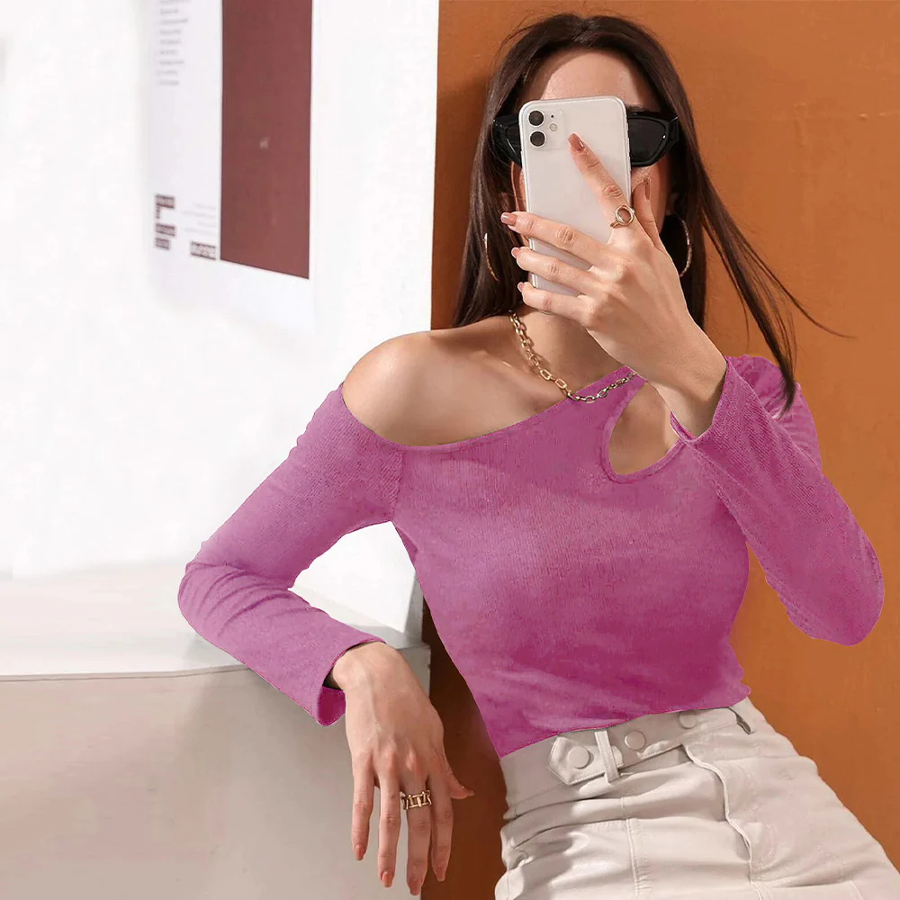 Pink Off-Shoulder Cut Out Sleeve Top - Image 4