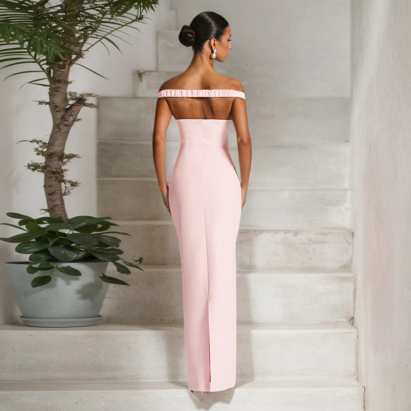 Pink Off-Shoulder Fit And Flare Dress - Image 2