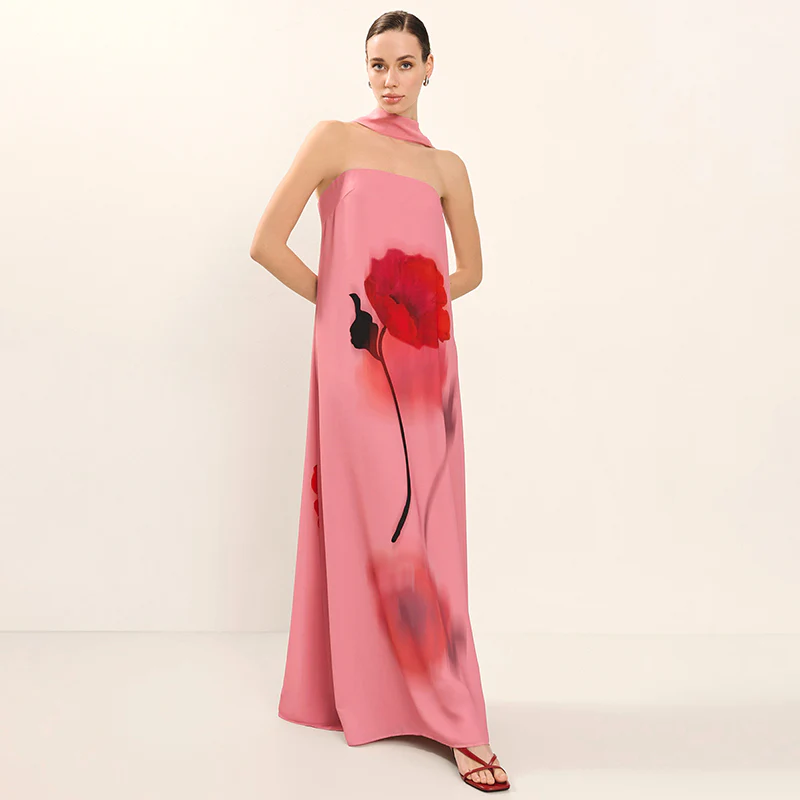 Pink Off Shoulder Floral Printed Dress - Image 2