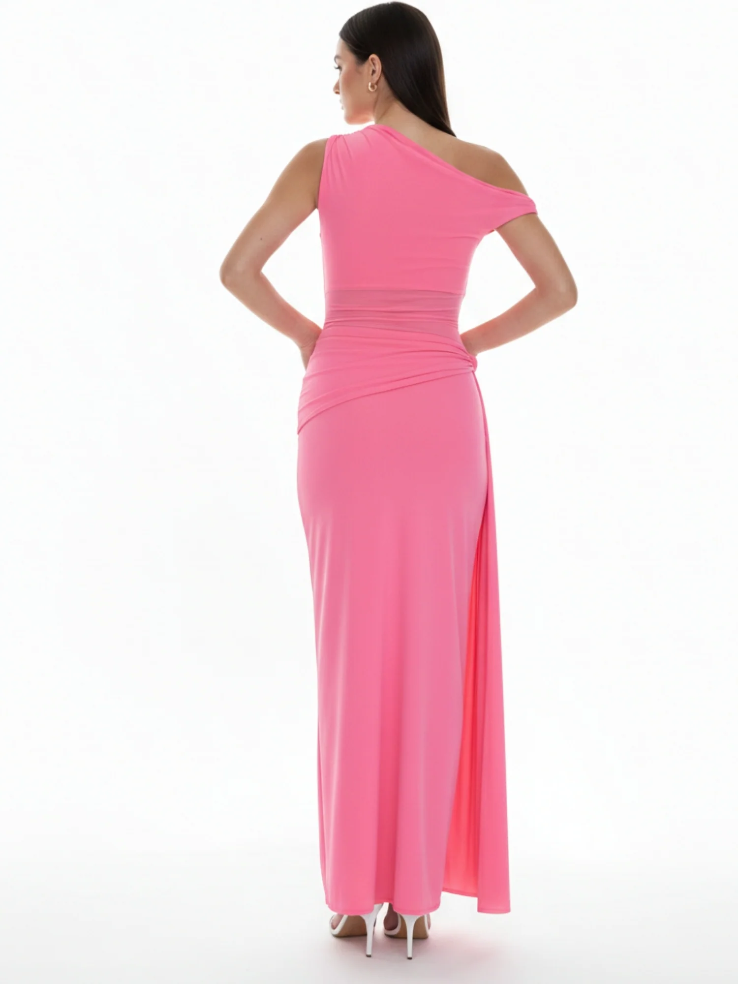 Pink Off Shoulder Waist Detail Dress - Image 4