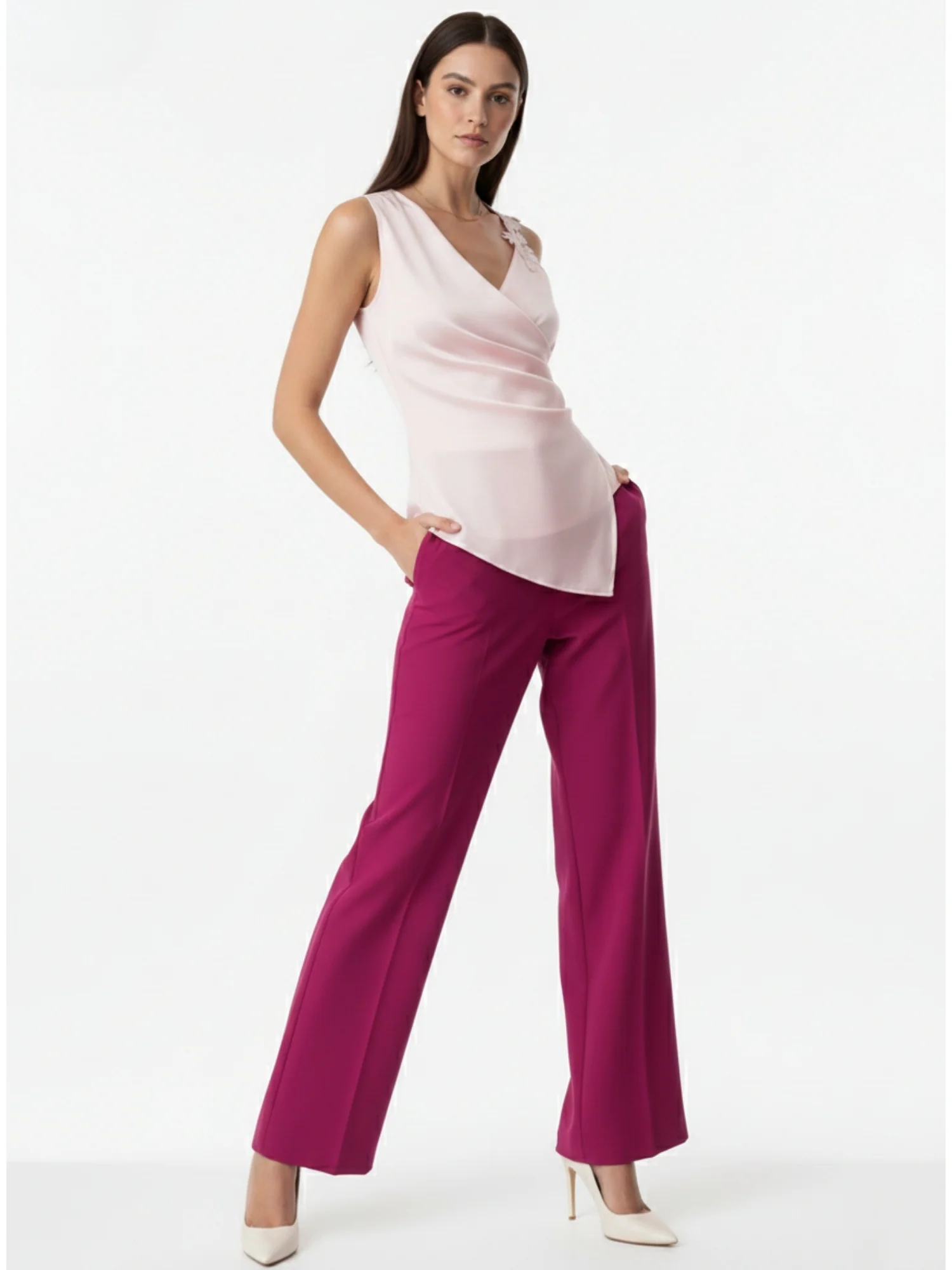 Pink One Shoulder Applique Wrap Top - Image 3