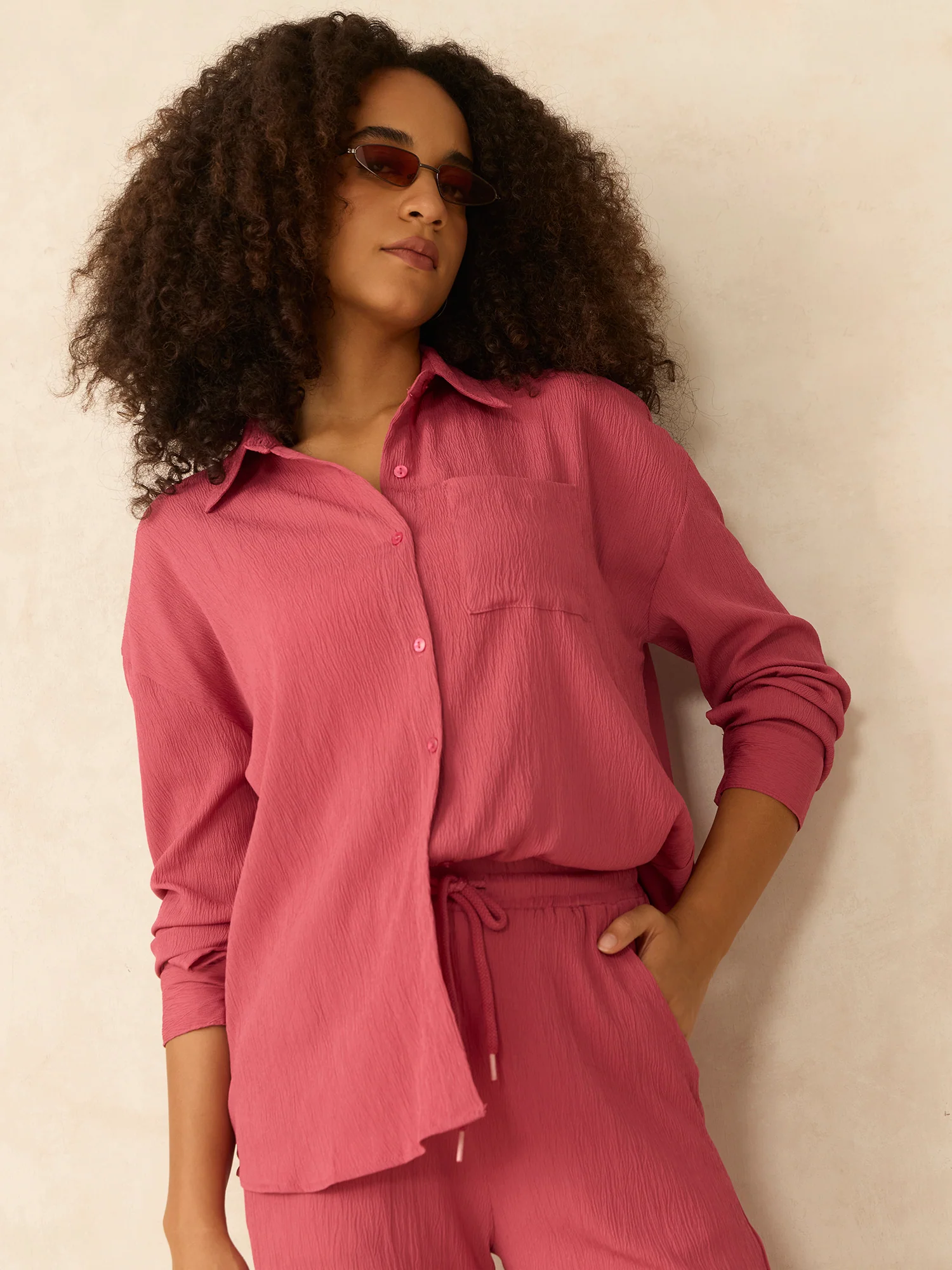 Pink Oversized Shirt & Pant Co-Ord Set - Image 2