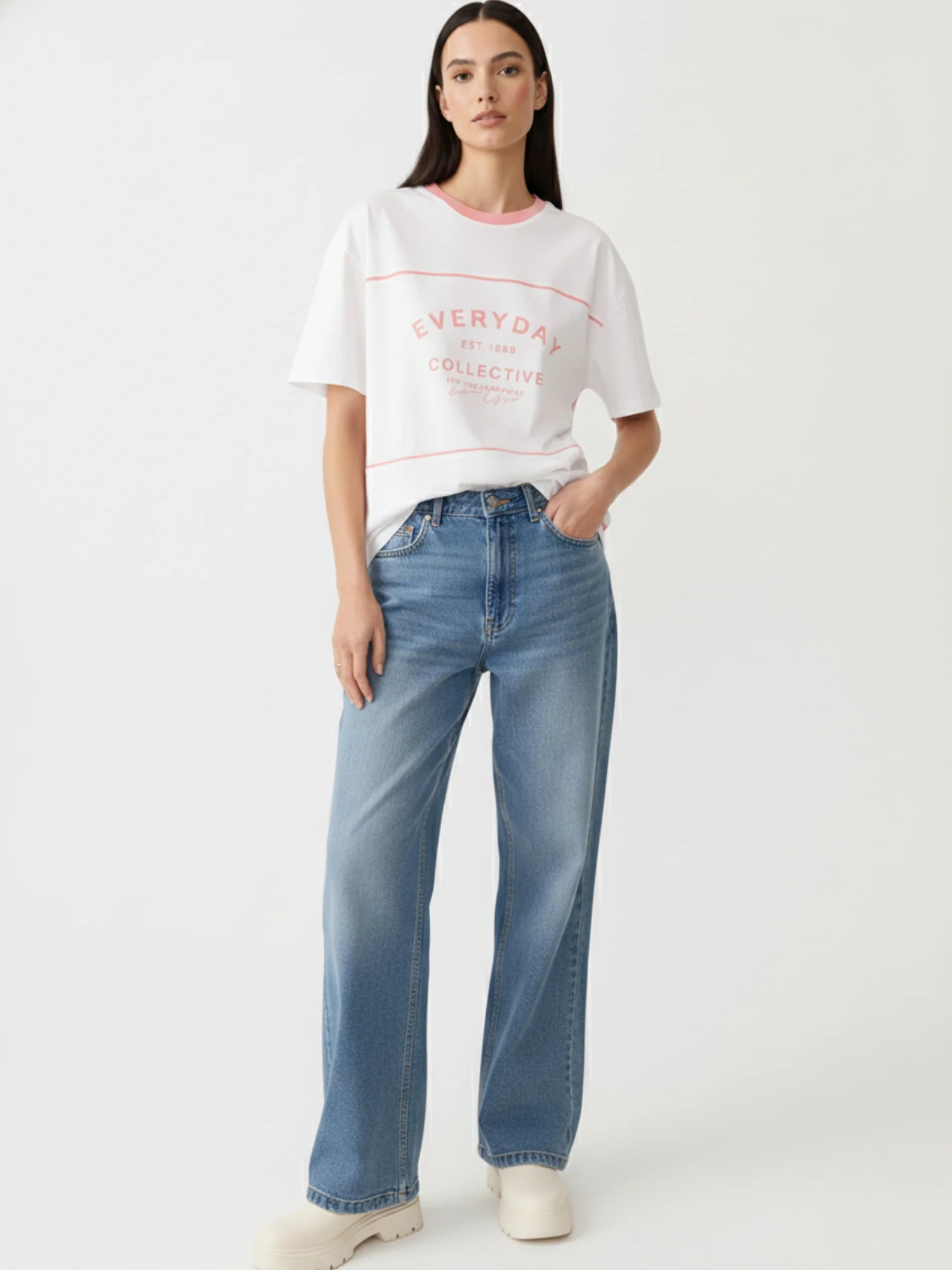 Pink Oversized T-Shirt With Graphic And Cut & Sew Highlights - Image 3