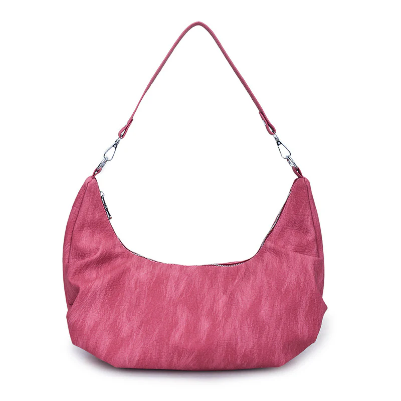Pink Patterned Crescent Shoulder Bag