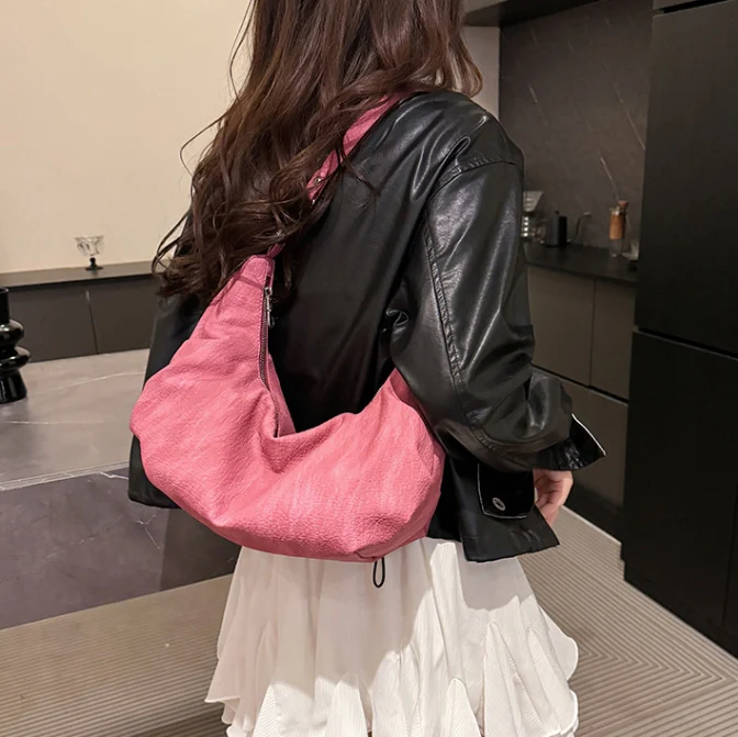 Pink Patterned Crescent Shoulder Bag - Image 4
