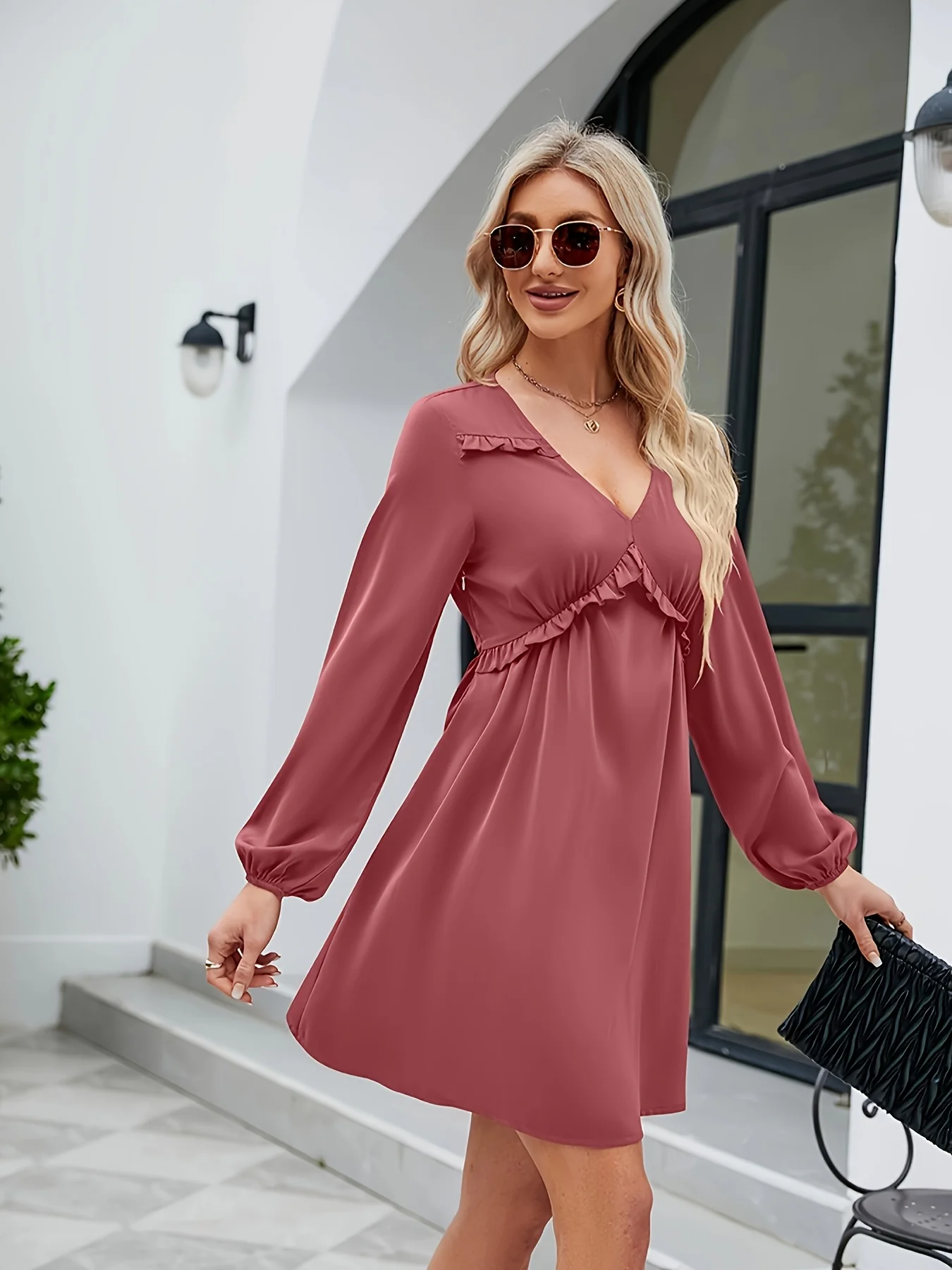 Pink Plunge Neck Dress - Image 2