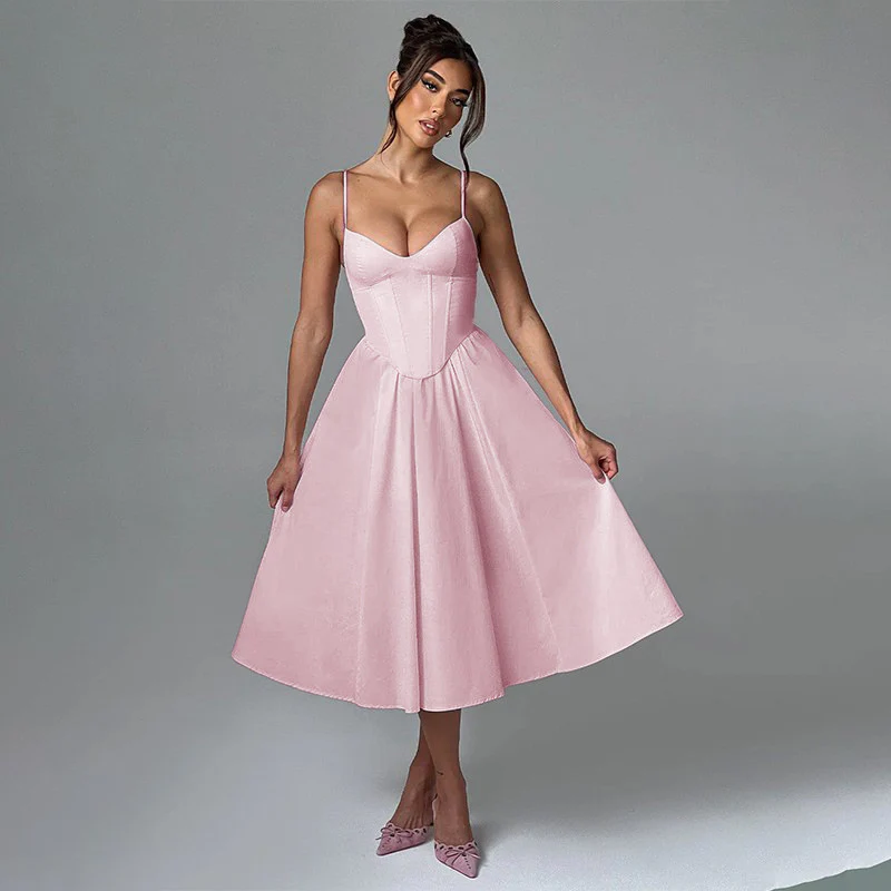 Pink Pointed Waistline Bustier Top Dress - Image 3