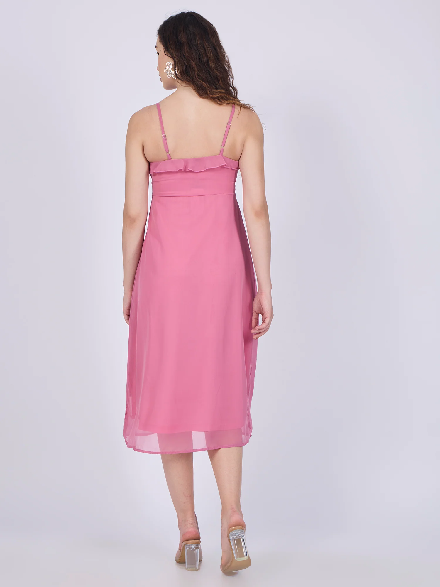 Pink Printed Ruffle Midi Dress - Image 2