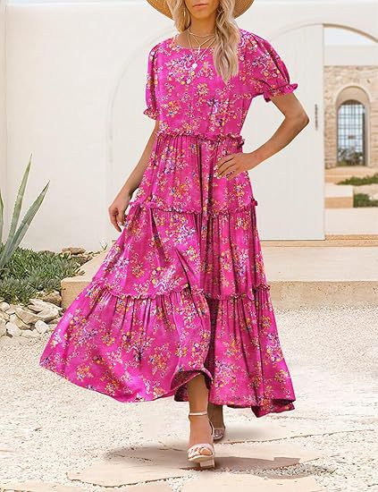 Pink Scoop Round Neck Printed Tiered Dress - Image 3