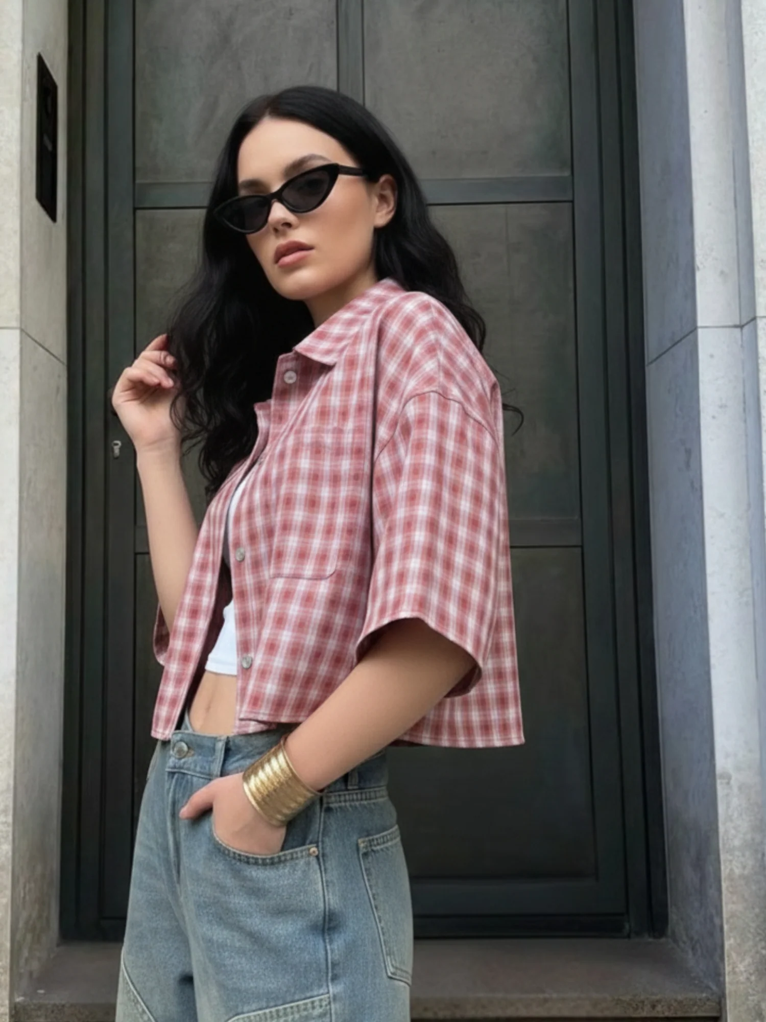 Pink Short Sleeve Front Buttoned Collar - Image 2