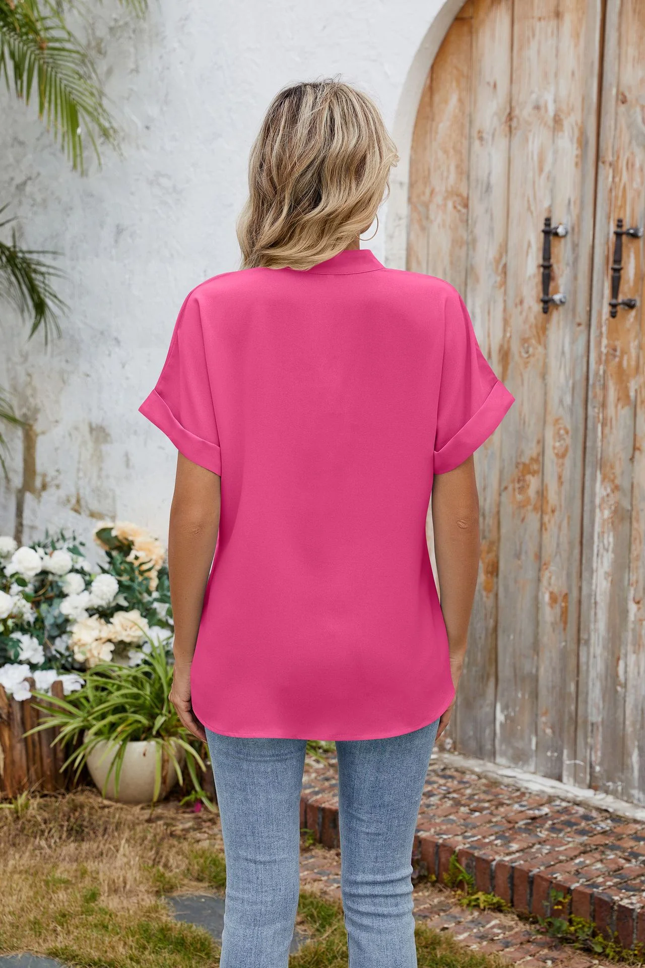 Pink Short Sleeve Front Buttoned Shirt - Image 2