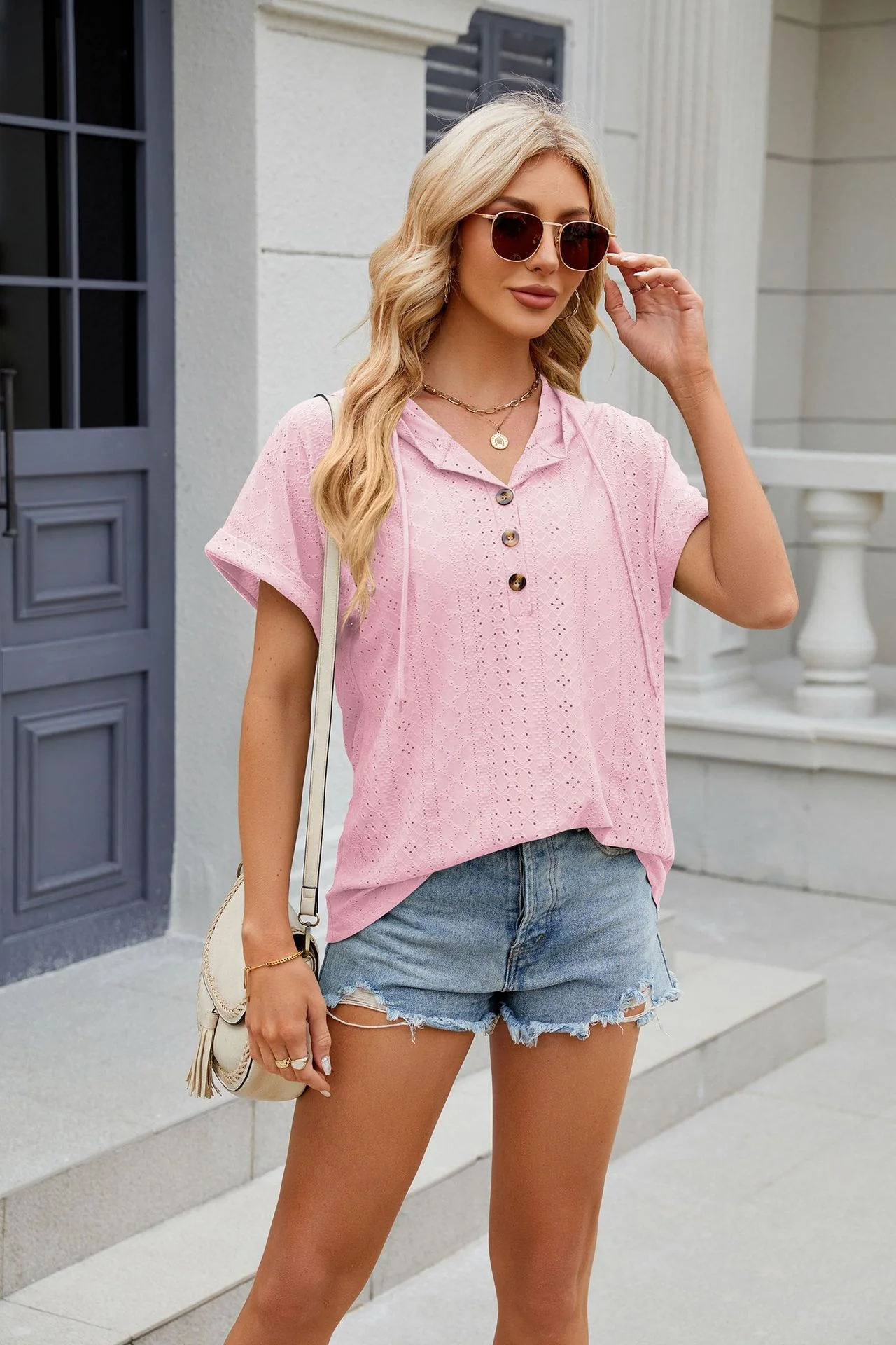 Pink Short Sleeves Collared Top - Image 4