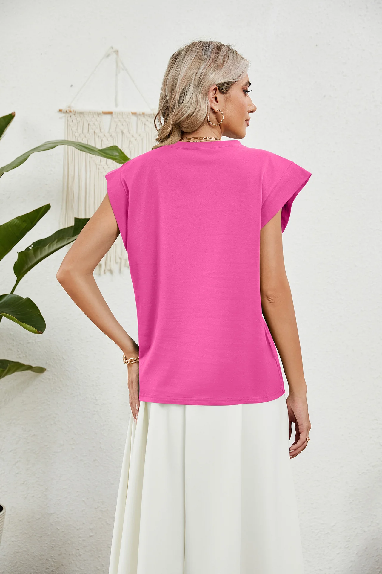 Pink Short Sleeves Round Neck Top - Image 4