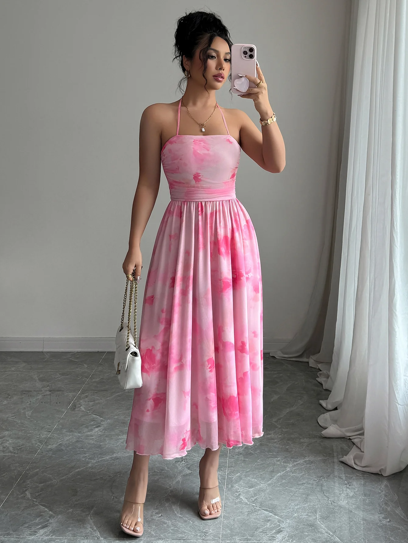 Pink Shoulder Strap Dress - Image 4