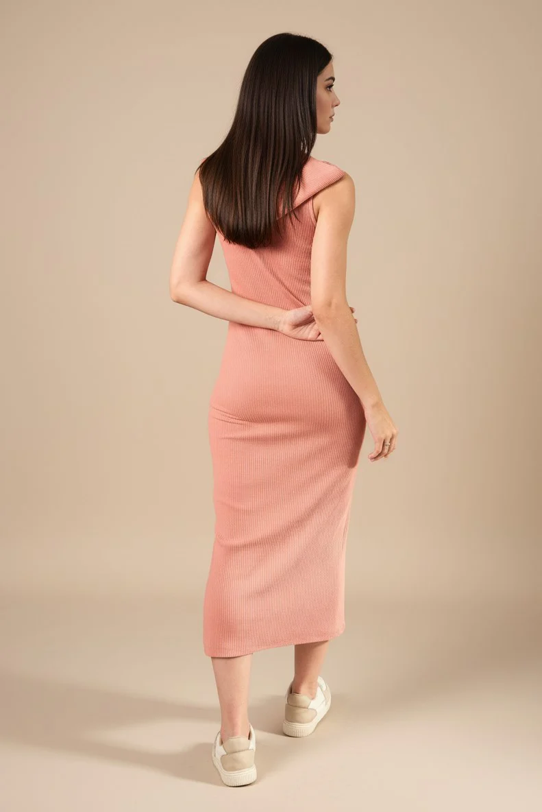 Pink Sleeveless Collared Neck Solid Dress - Image 2