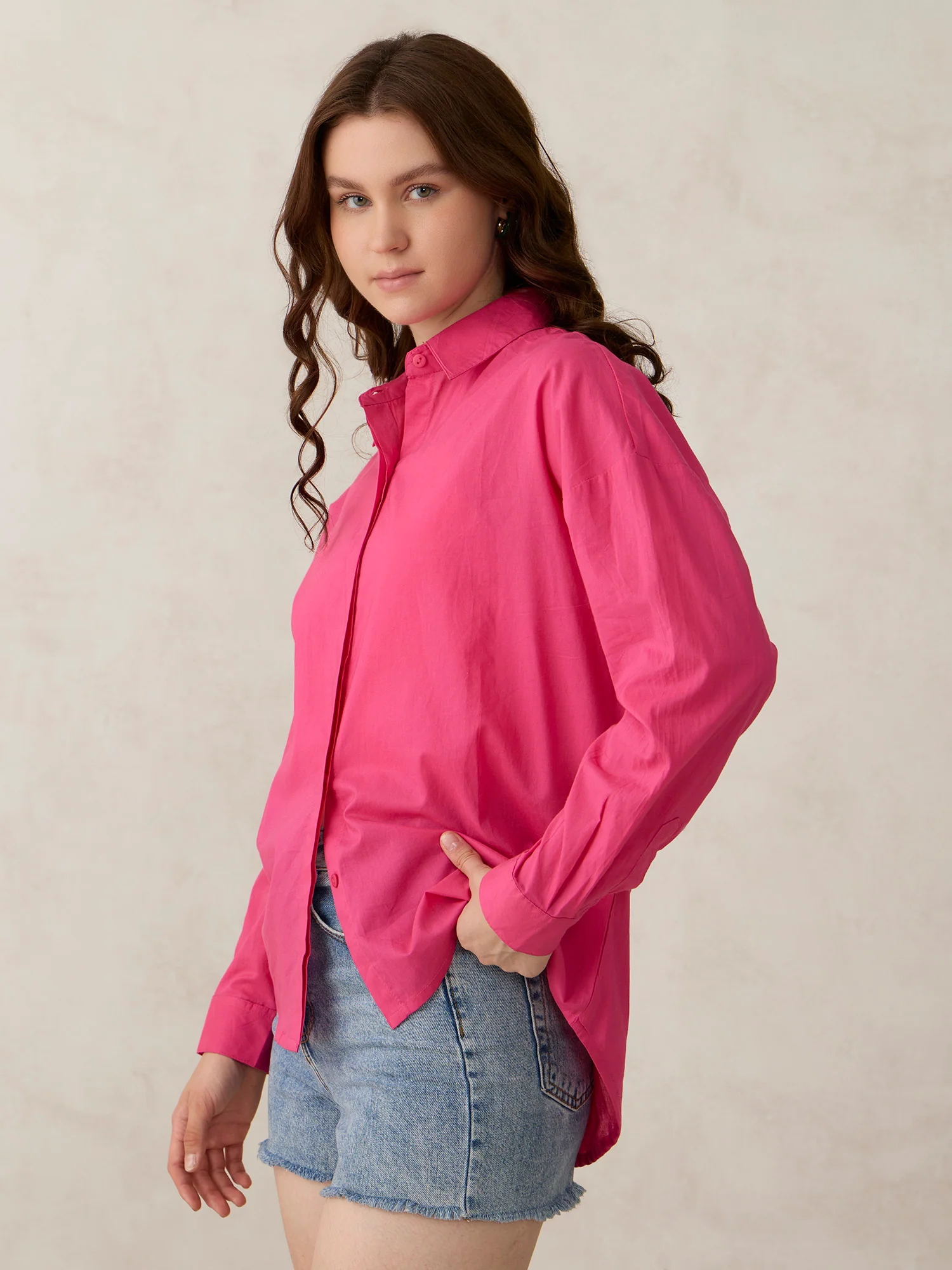 Pink Solid Oversized Shirt - Image 5