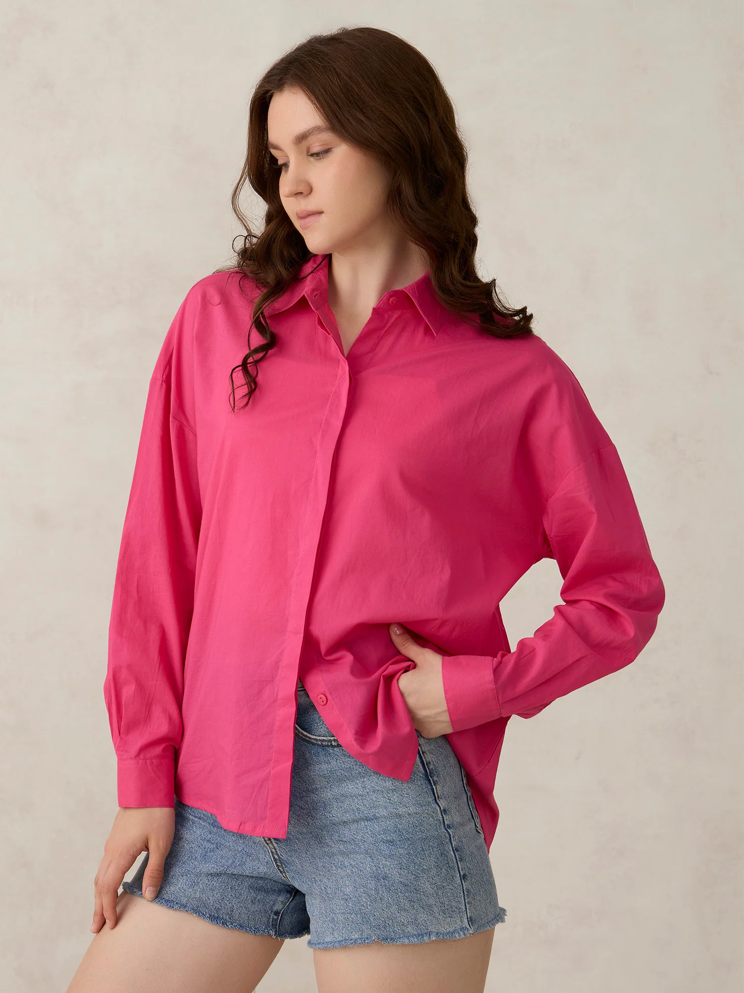 Pink Solid Oversized Shirt - Image 6