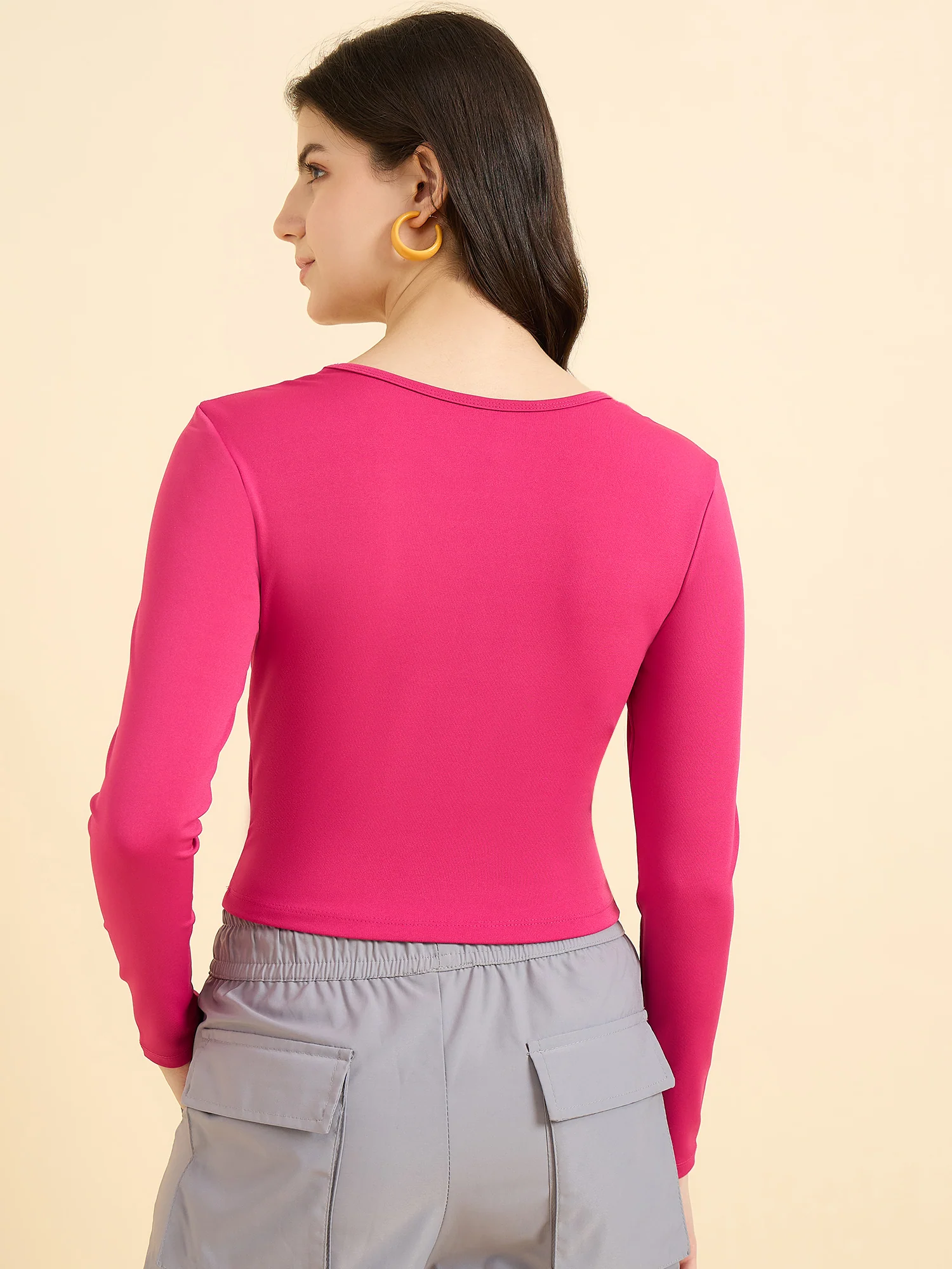 Pink Solid Square Neck Top - Image 2