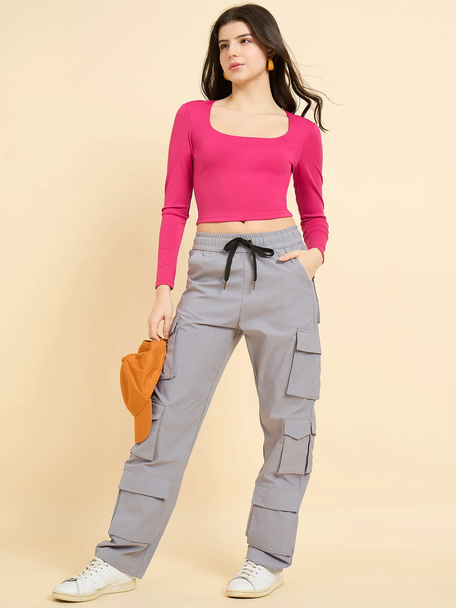 Pink Solid Square Neck Top - Image 3