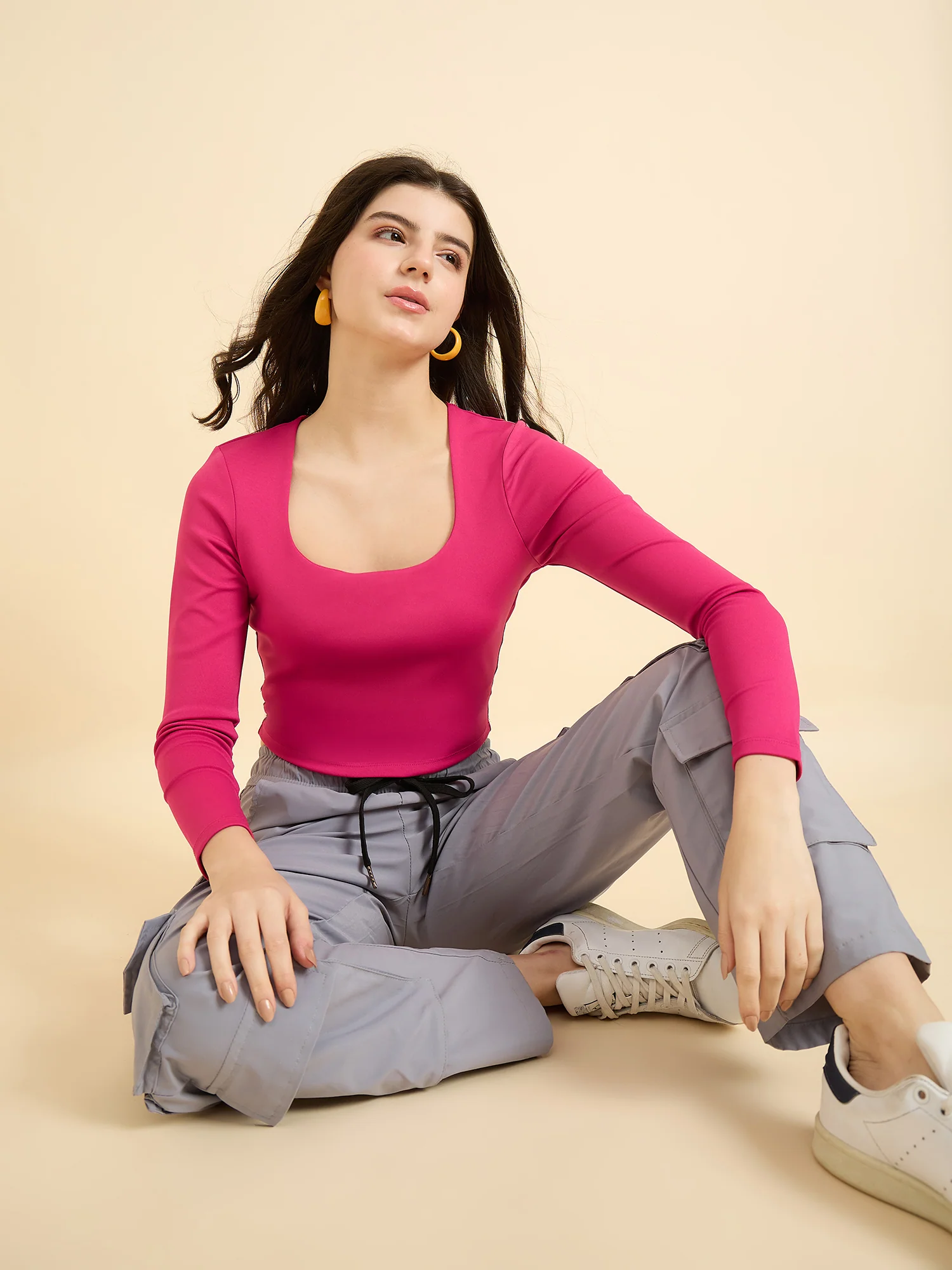 Pink Solid Square Neck Top - Image 4