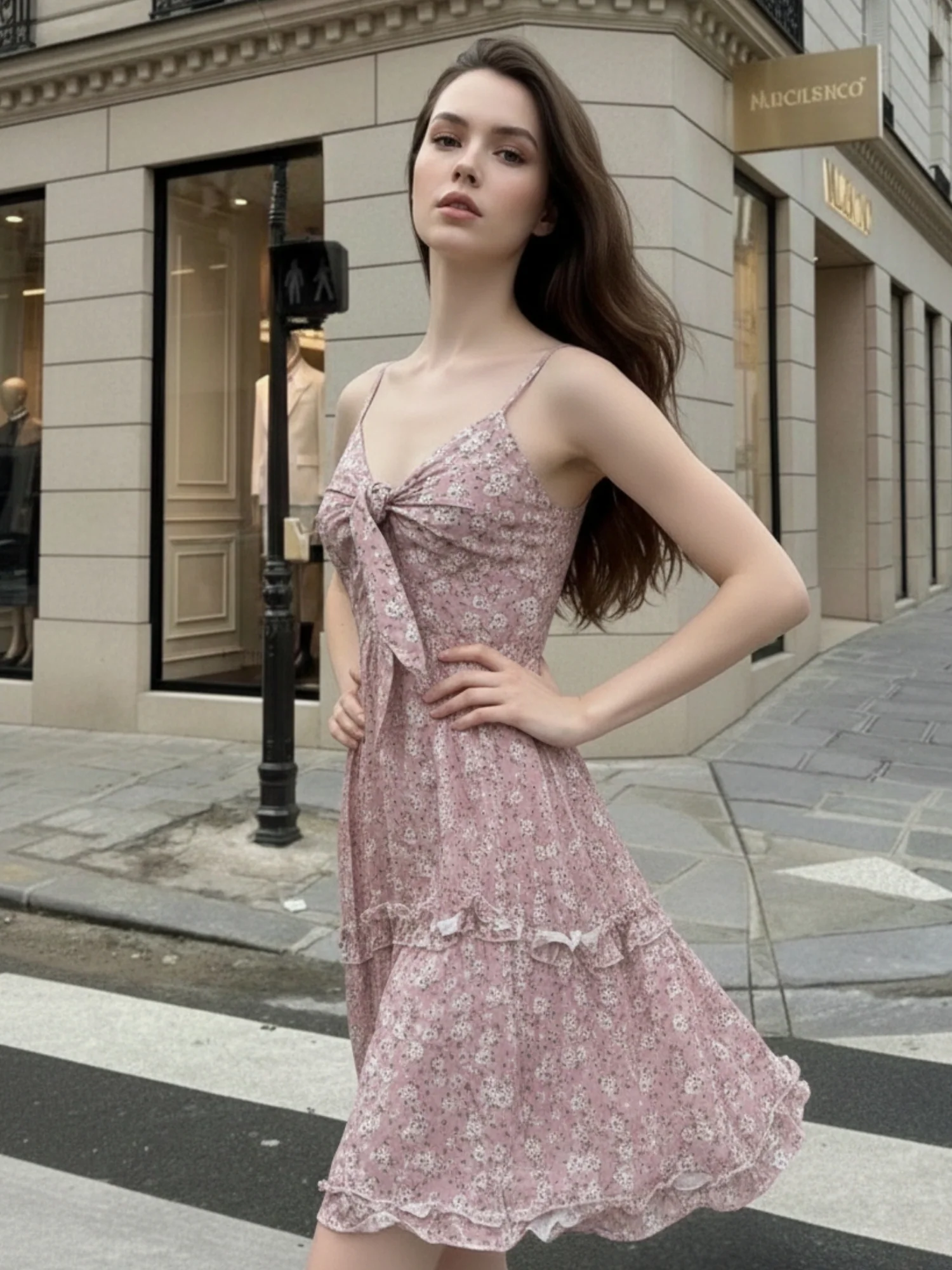 Pink Spaghetti Strap Front Tie-Up Dress - Image 3