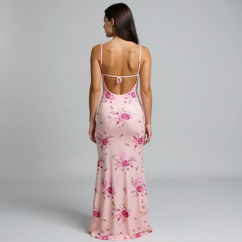 Pink Spaghetti Strap Floral Printed Bodycon Dress - Image 2