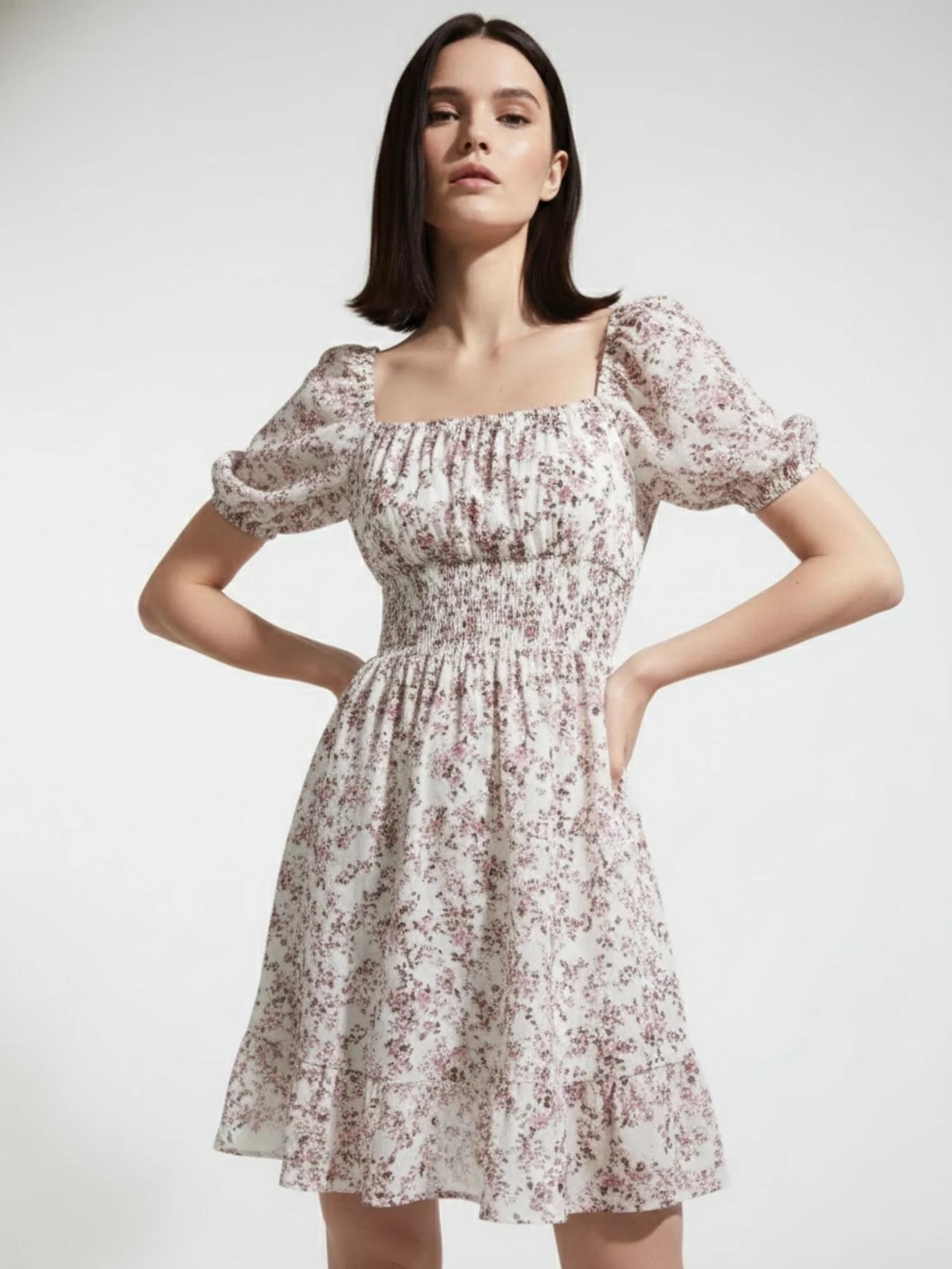 Pink Square Neck Printed Dress - Image 2