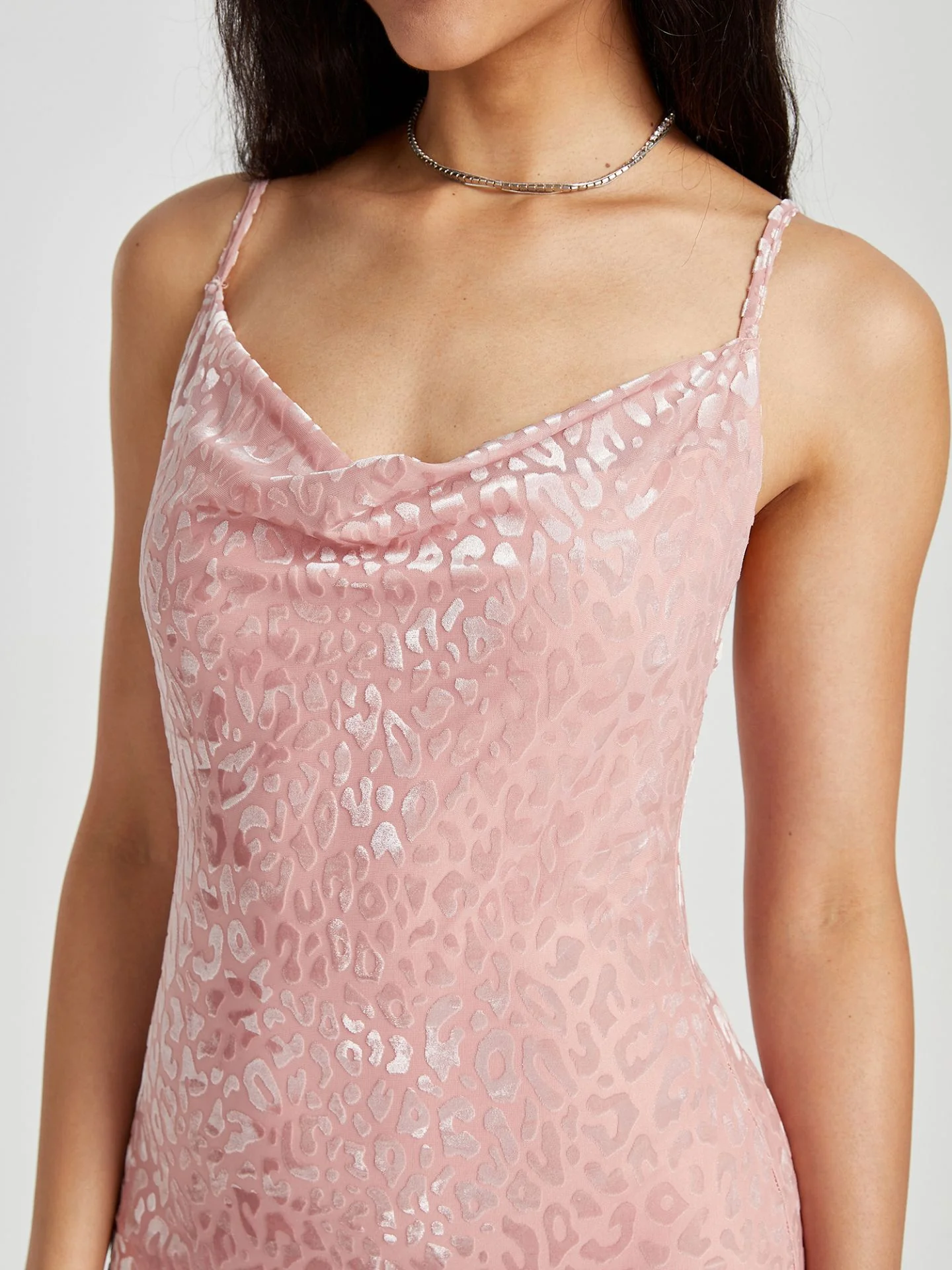 Pink Strappy Mini Dress With Cowl Neck - Image 2