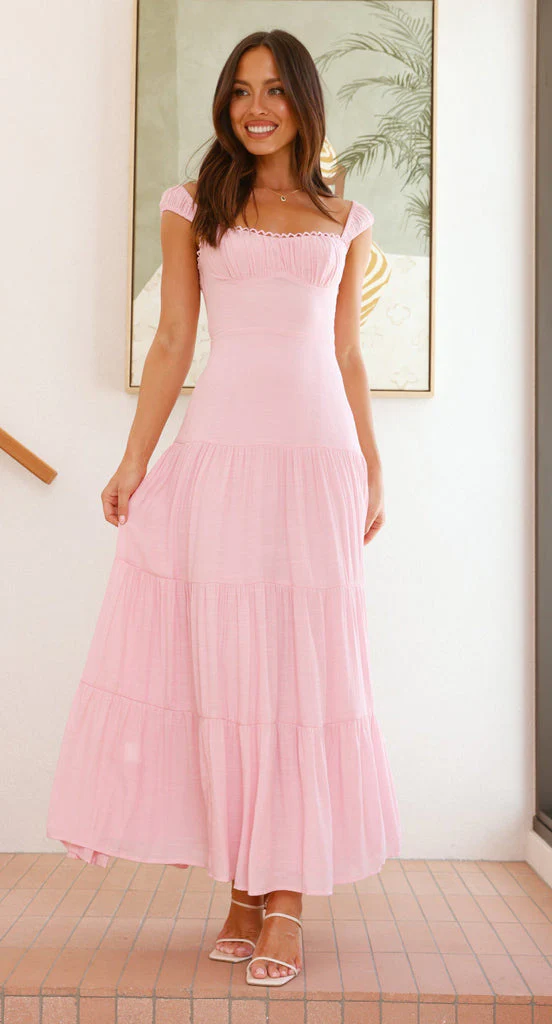 Pink Strappy Solid Tiered Dress - Image 4