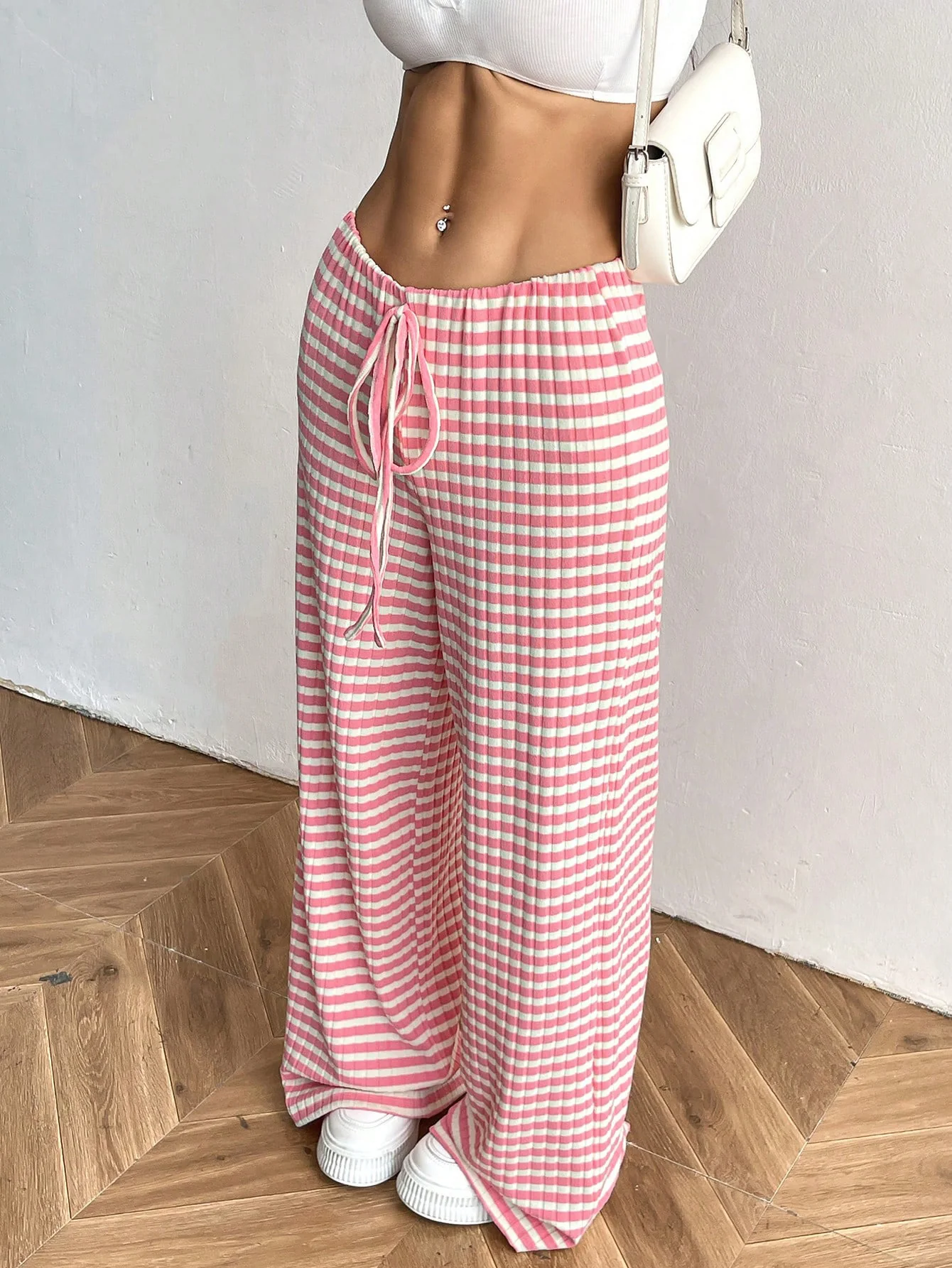 Pink Striped Straight Fit Pant