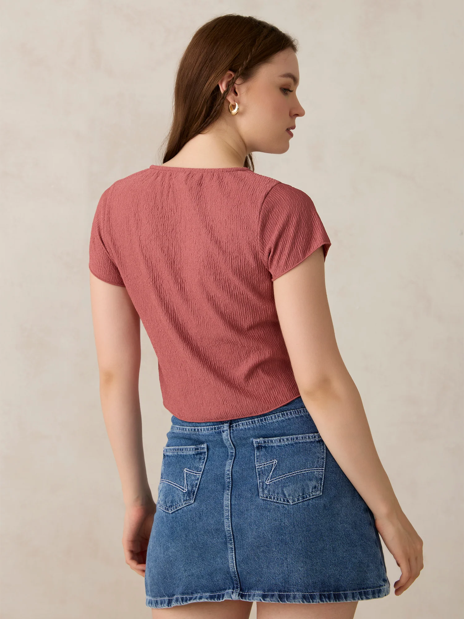 Pink Textured Knit Solid Shirt - Image 2