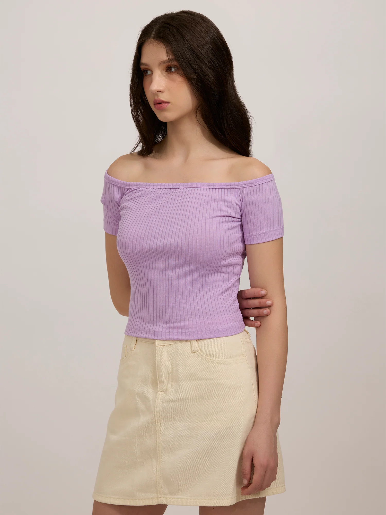 Purple Off-Shoulder Ribbed Top - Image 4