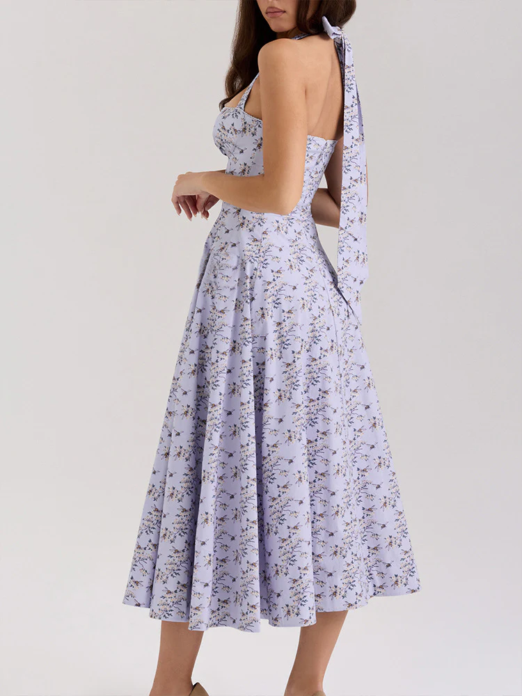 Purple Printed Halter Neck Midi - Image 3
