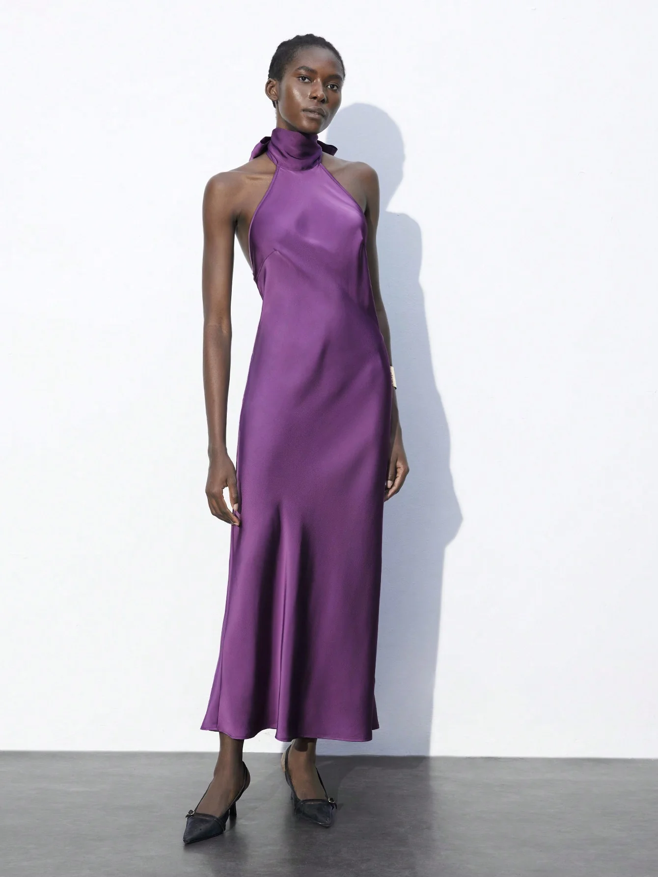 Purple Satin Back Bow Tie Up Maxi - Image 2