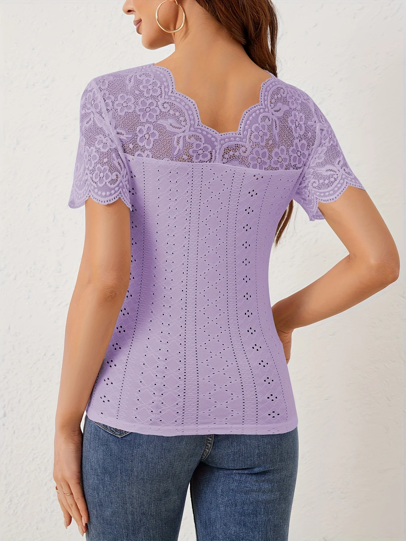 Purple Short Mesh Sleeve Top - Image 2