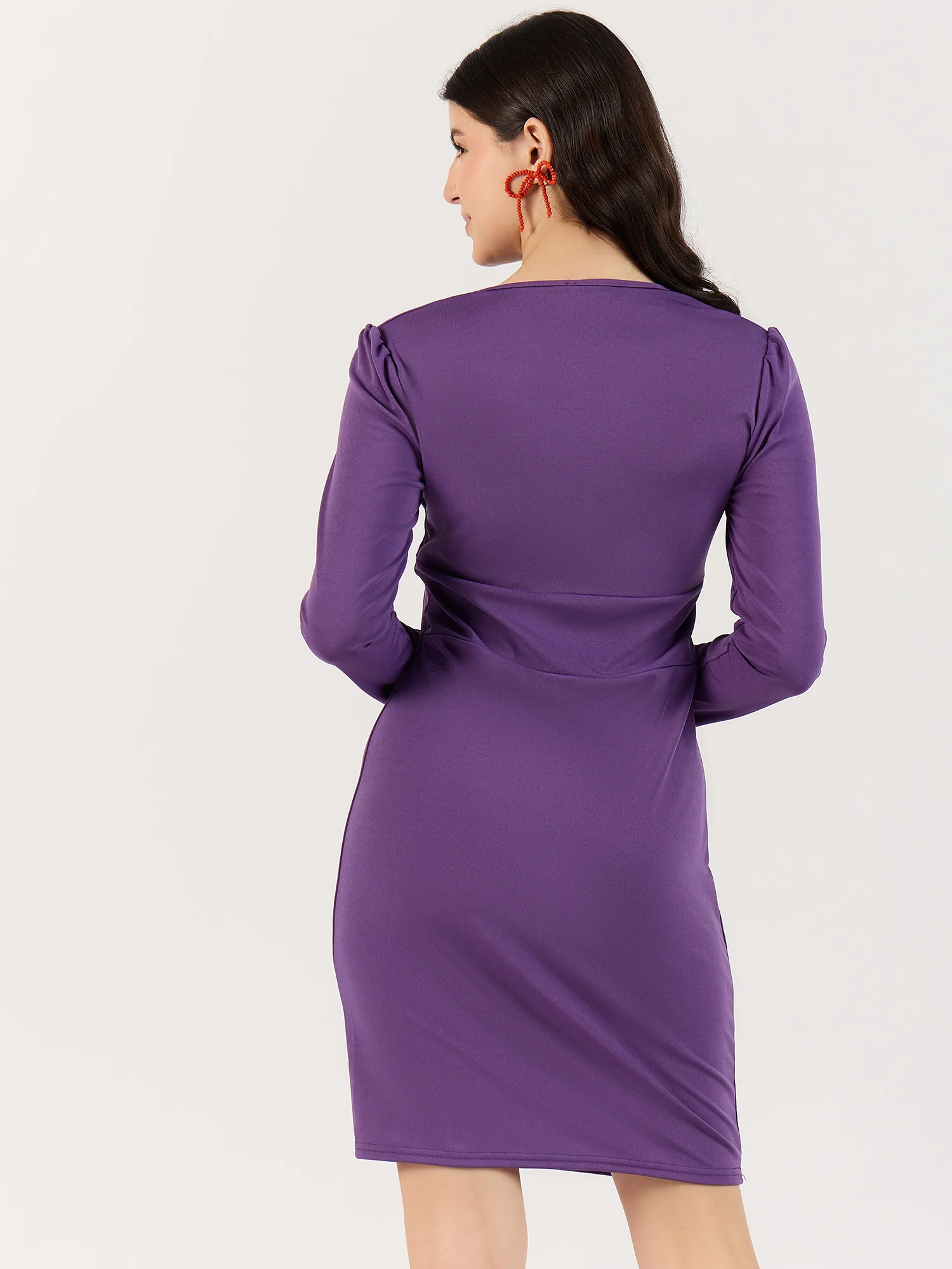Purple V-Neck Bodycon Dress - Image 2