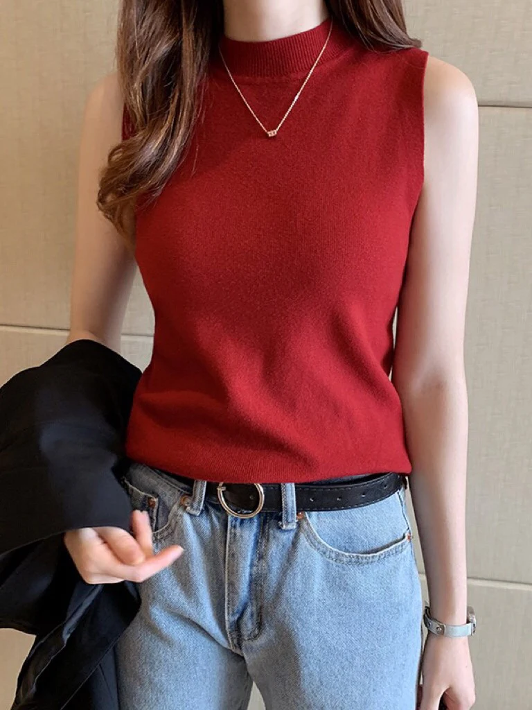 Red Basic High Neck Tank