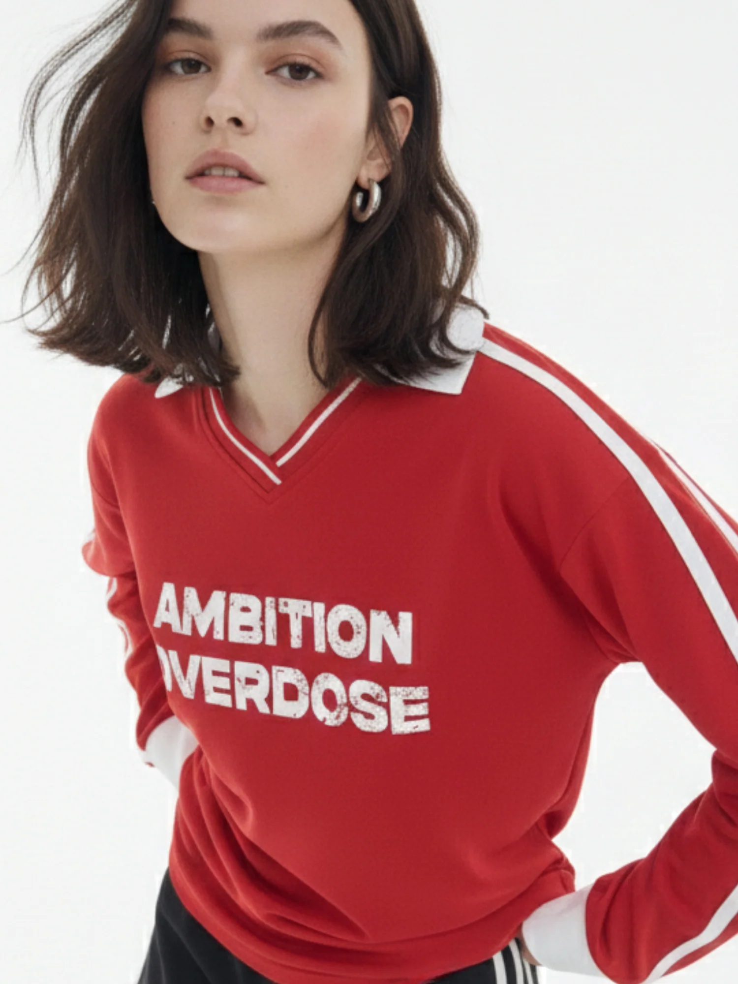 Red Casual  Crew-Neck T-Shirt Featuring Bold Front Graphics - Image 2