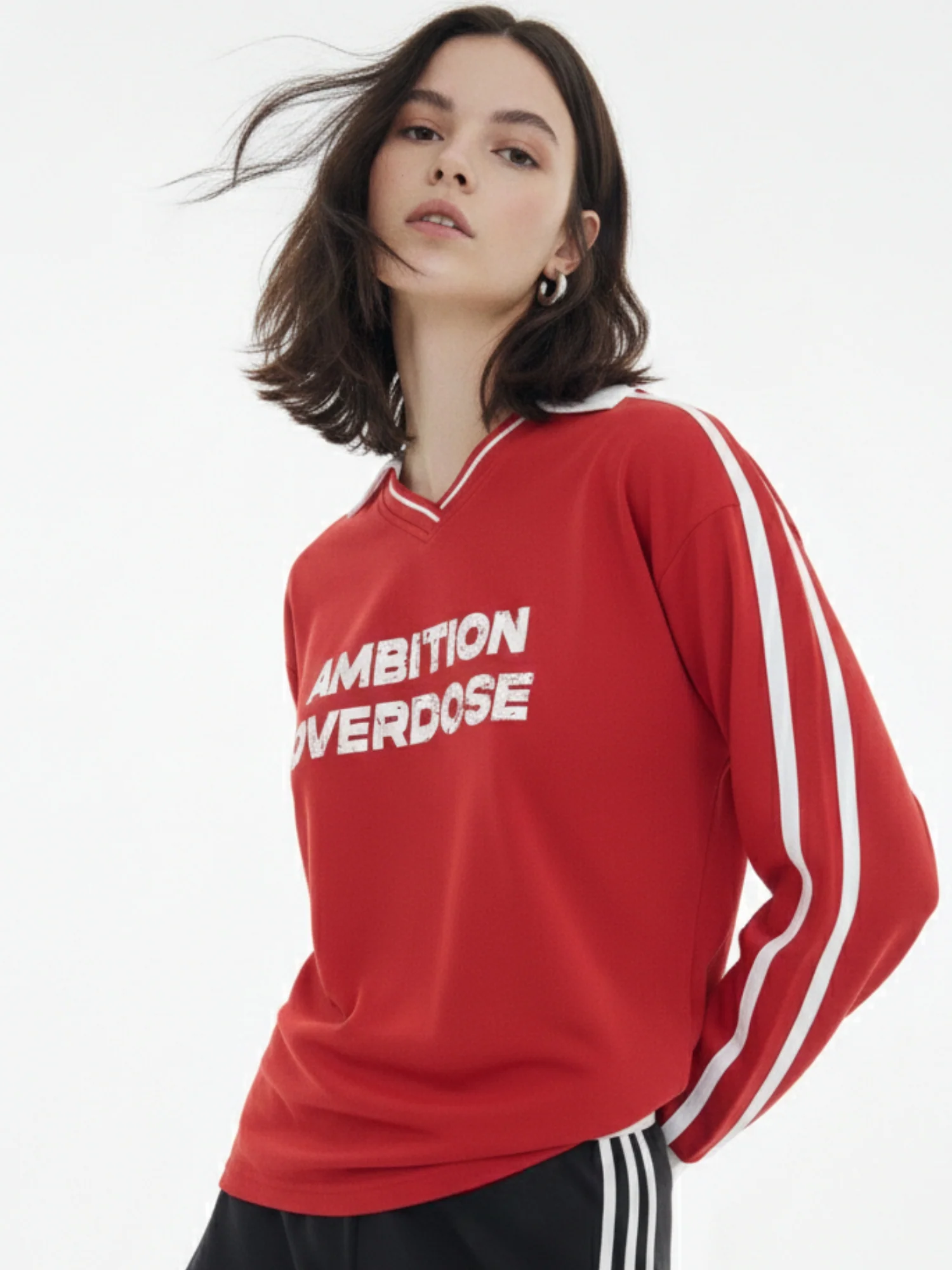 Red Casual  Crew-Neck T-Shirt Featuring Bold Front Graphics - Image 6