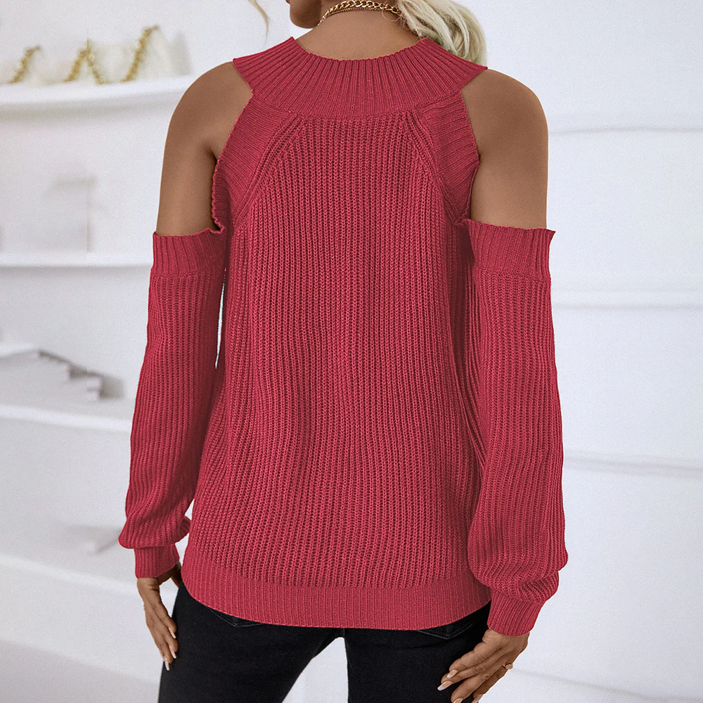 Red Cold Shoulder Turtle Neck Top - Image 2