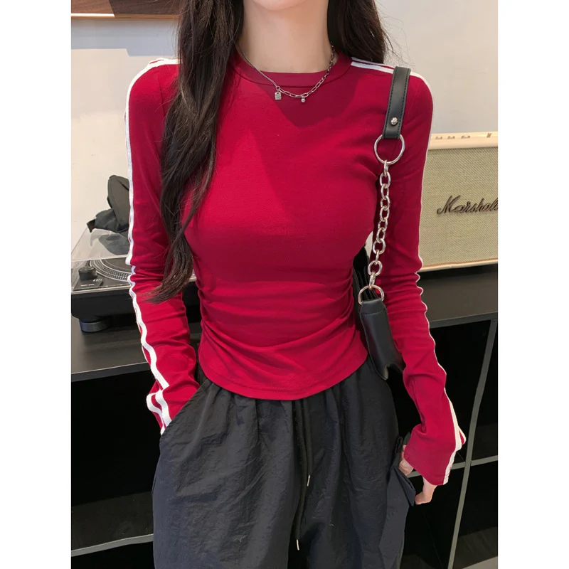 Red Contrast Sporty Striped Top - Image 2