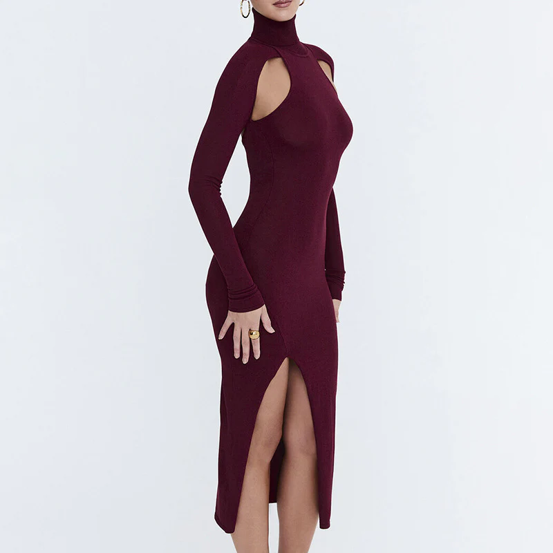 Red Cutout Shoulder Dress - Image 3
