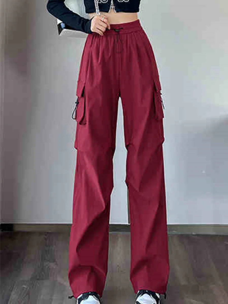 Red Elasticated Waistband Parachute Trousers