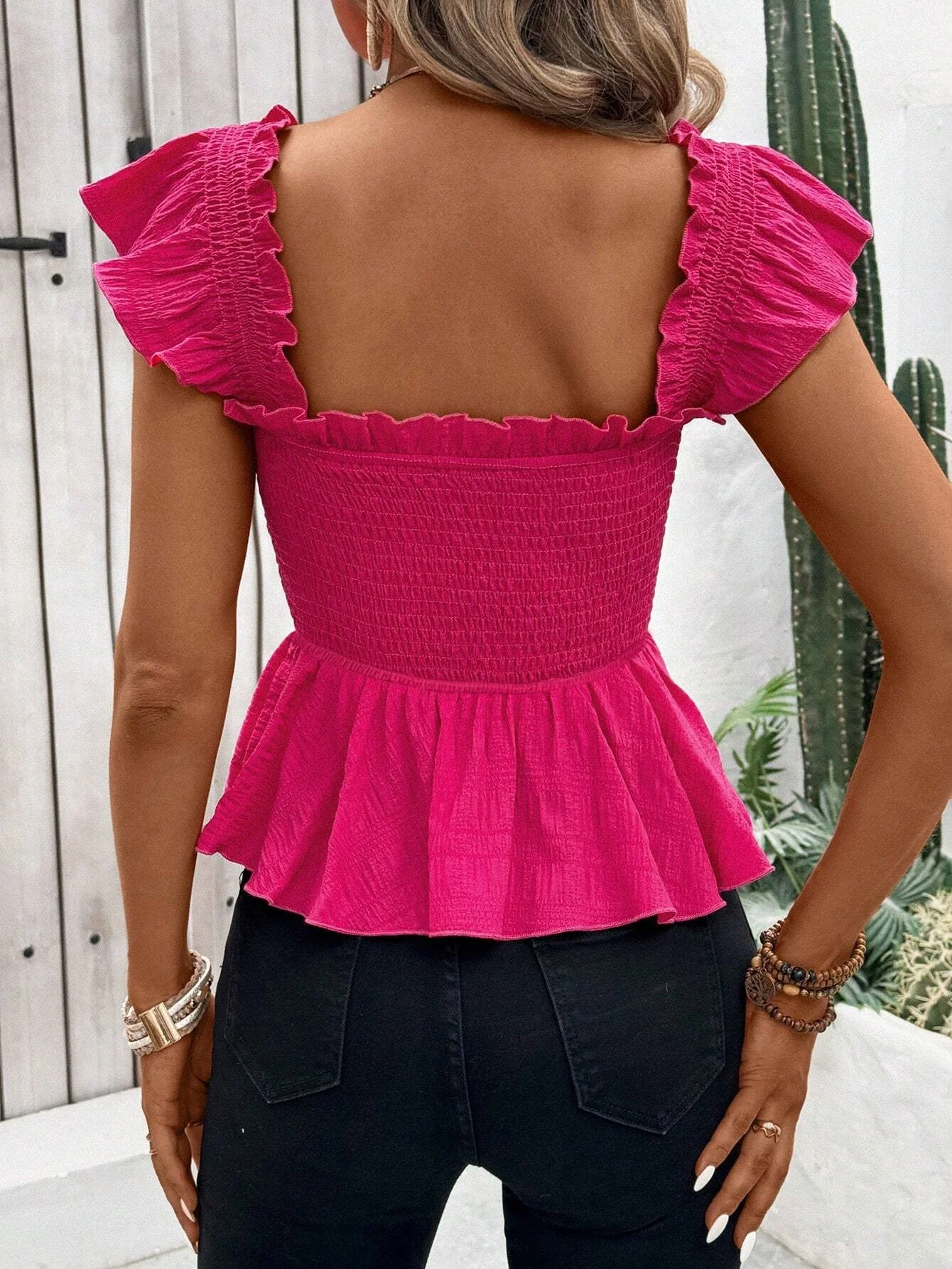 Red Front Bust Ruched Ruffle Top - Image 2