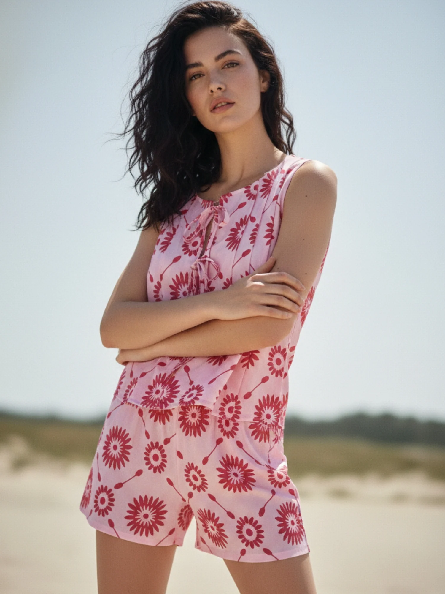 Red Front Tie-Up Peplum Style Top And Short Set - Image 4