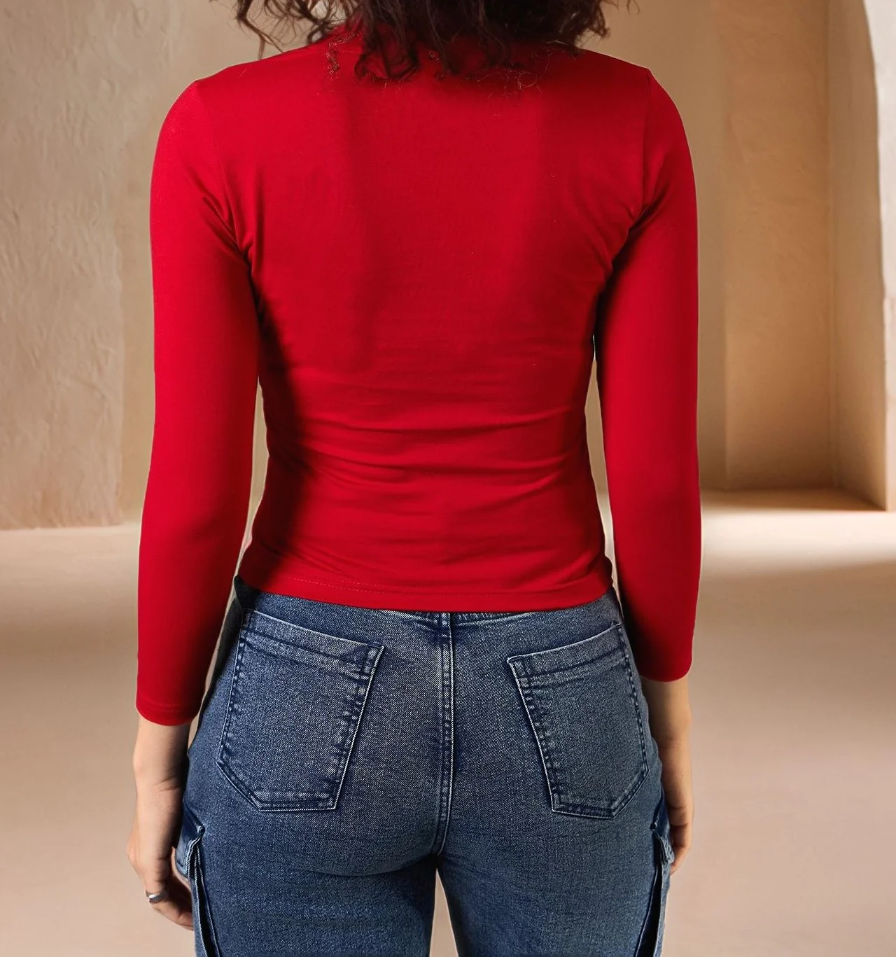 Red Full Sleeve Graphic Print Half Zip Top - Image 3