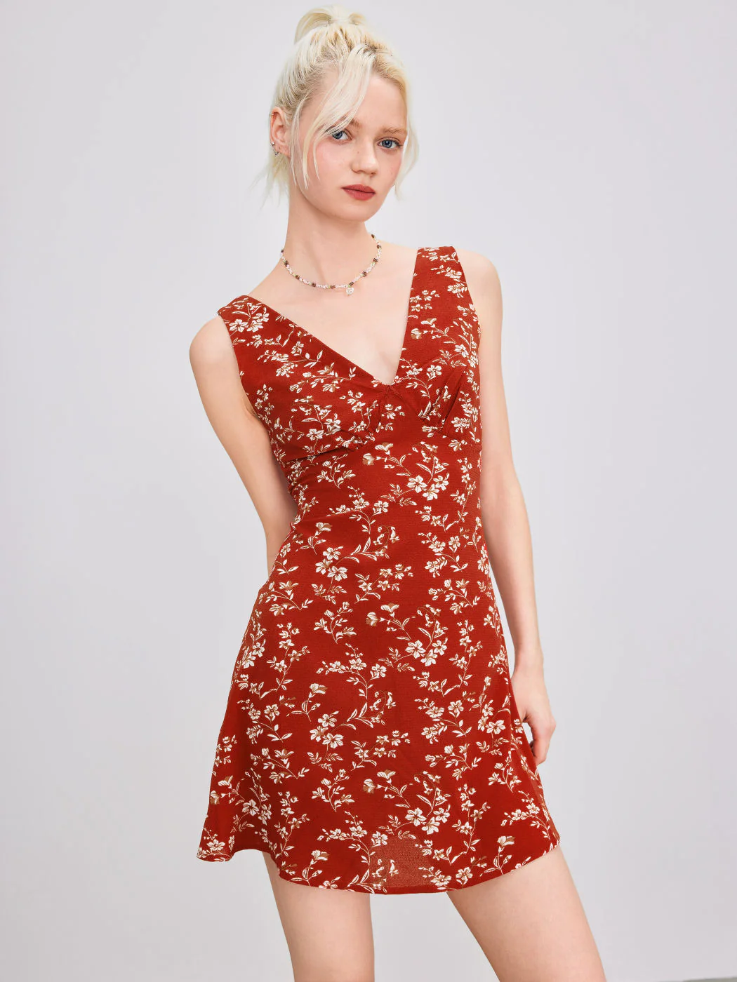Red Half Sleeved A-Line Dress - Image 3