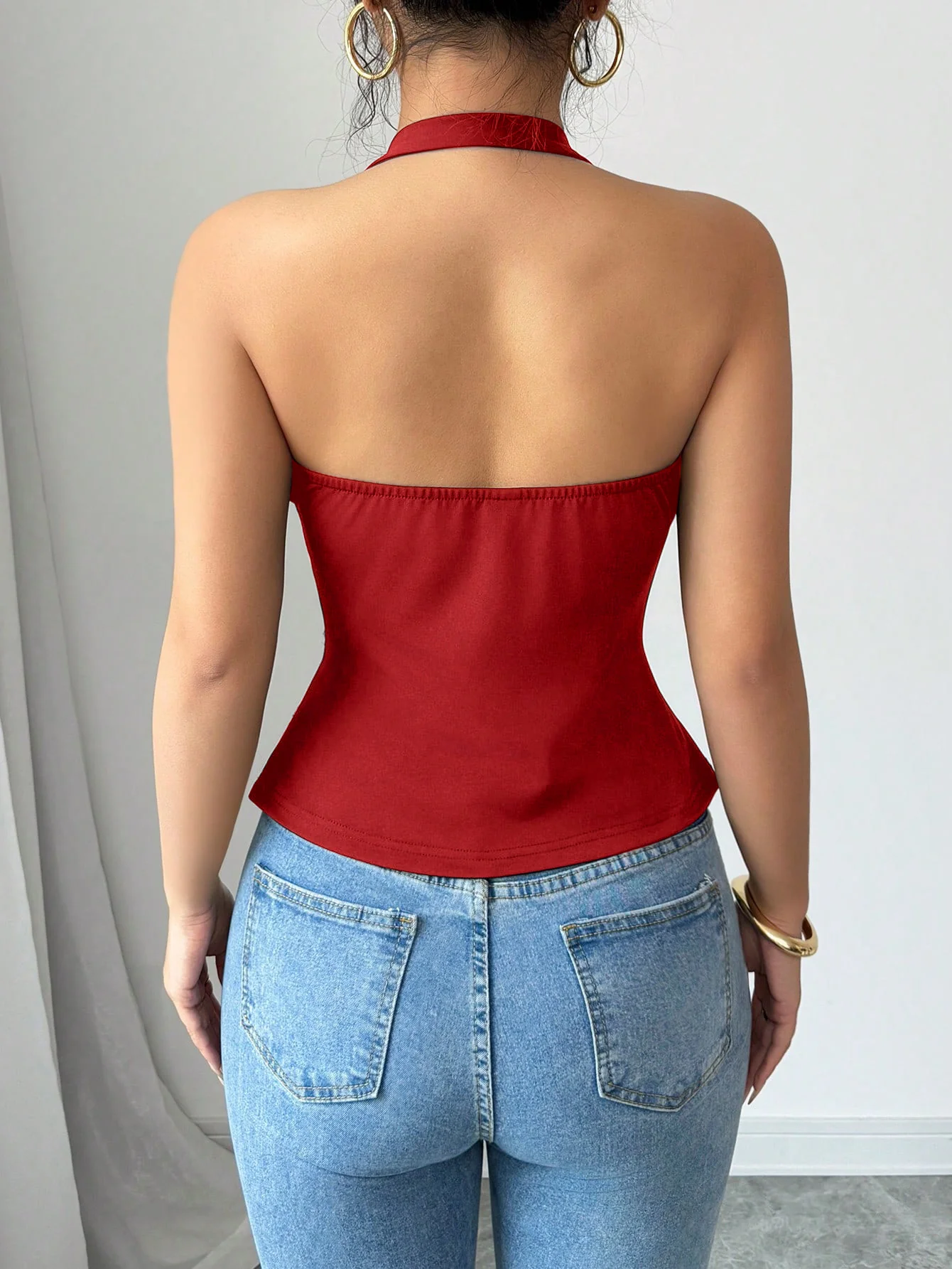 Red Halter Neck Asymmetrical Top - Image 2