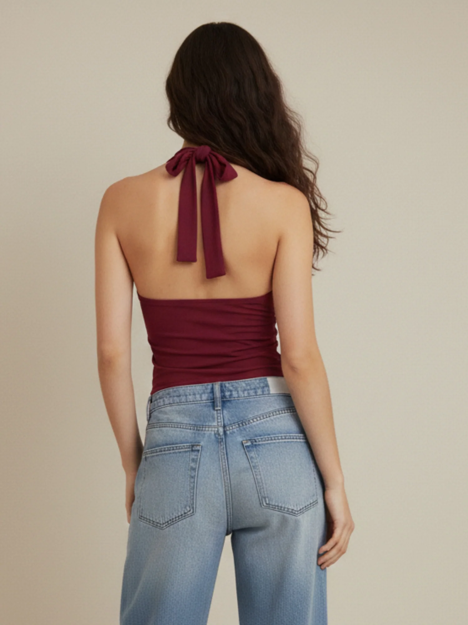 Red Halter Wrap Top With Metal Trim Top - Image 2