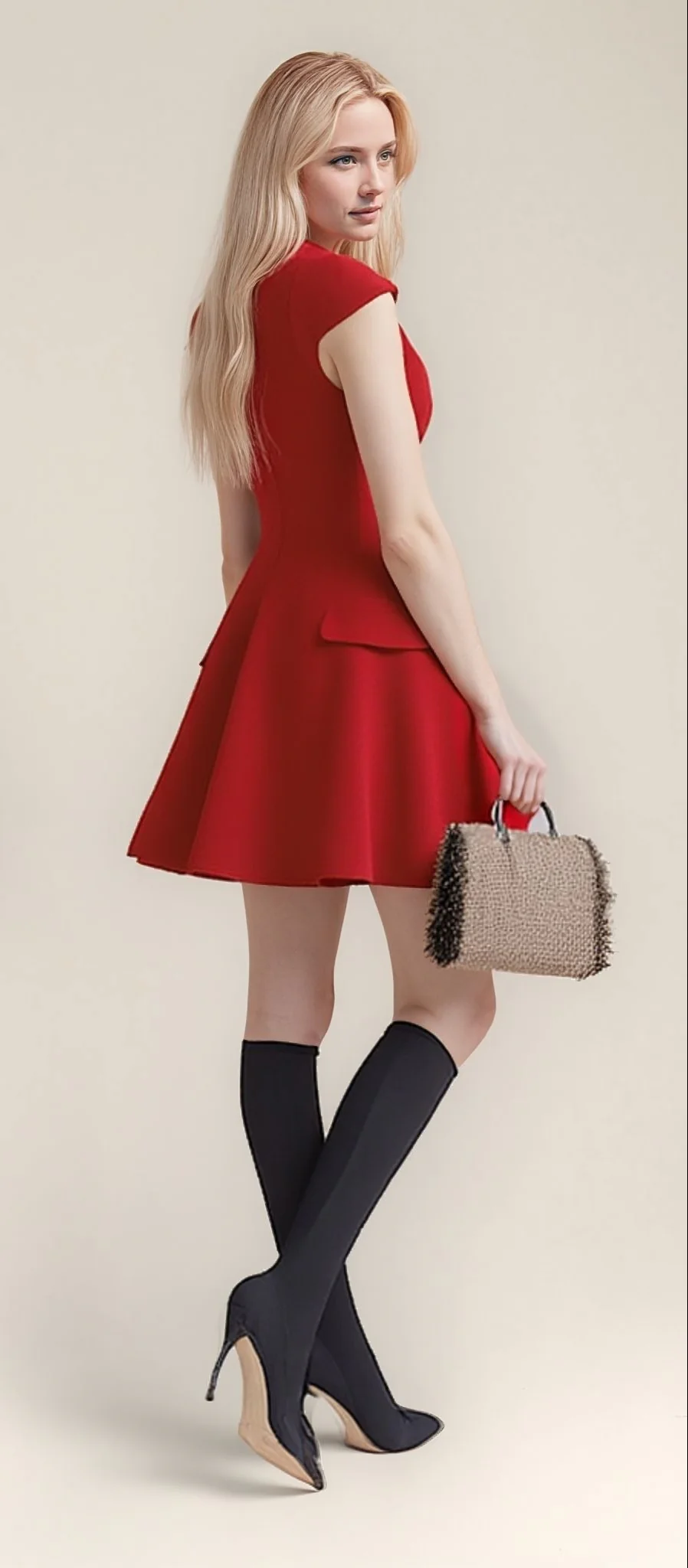 Red High Neck Cap Sleeve Skater Dress - Image 3